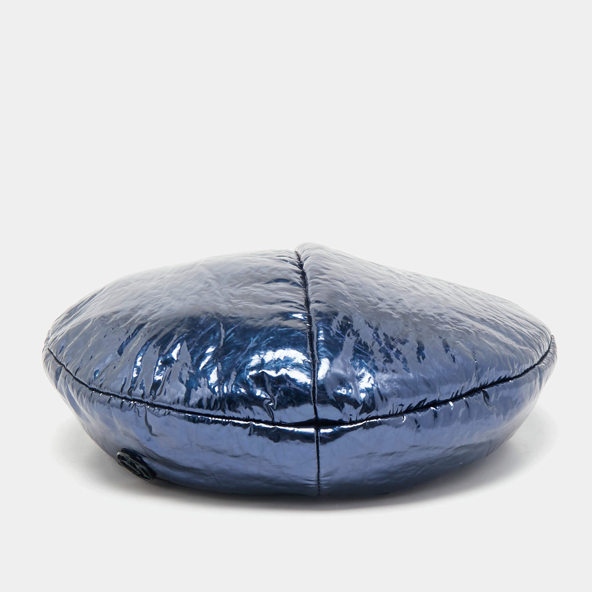 Maison Michel Paris Metallic Blue New Billy Varnished Leather Beret M