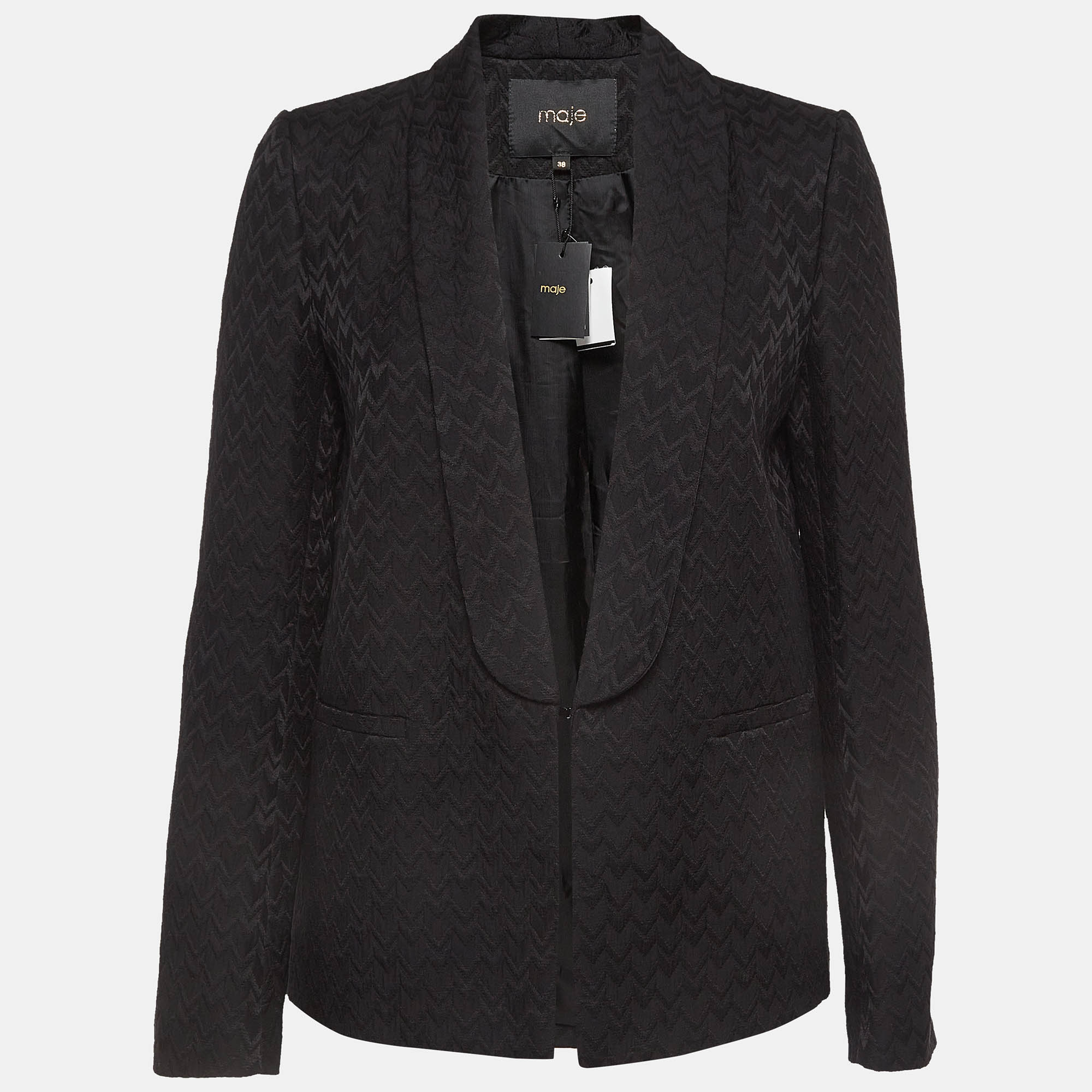 Maje Black Flocked Tonal Cotton Blend Blazer M