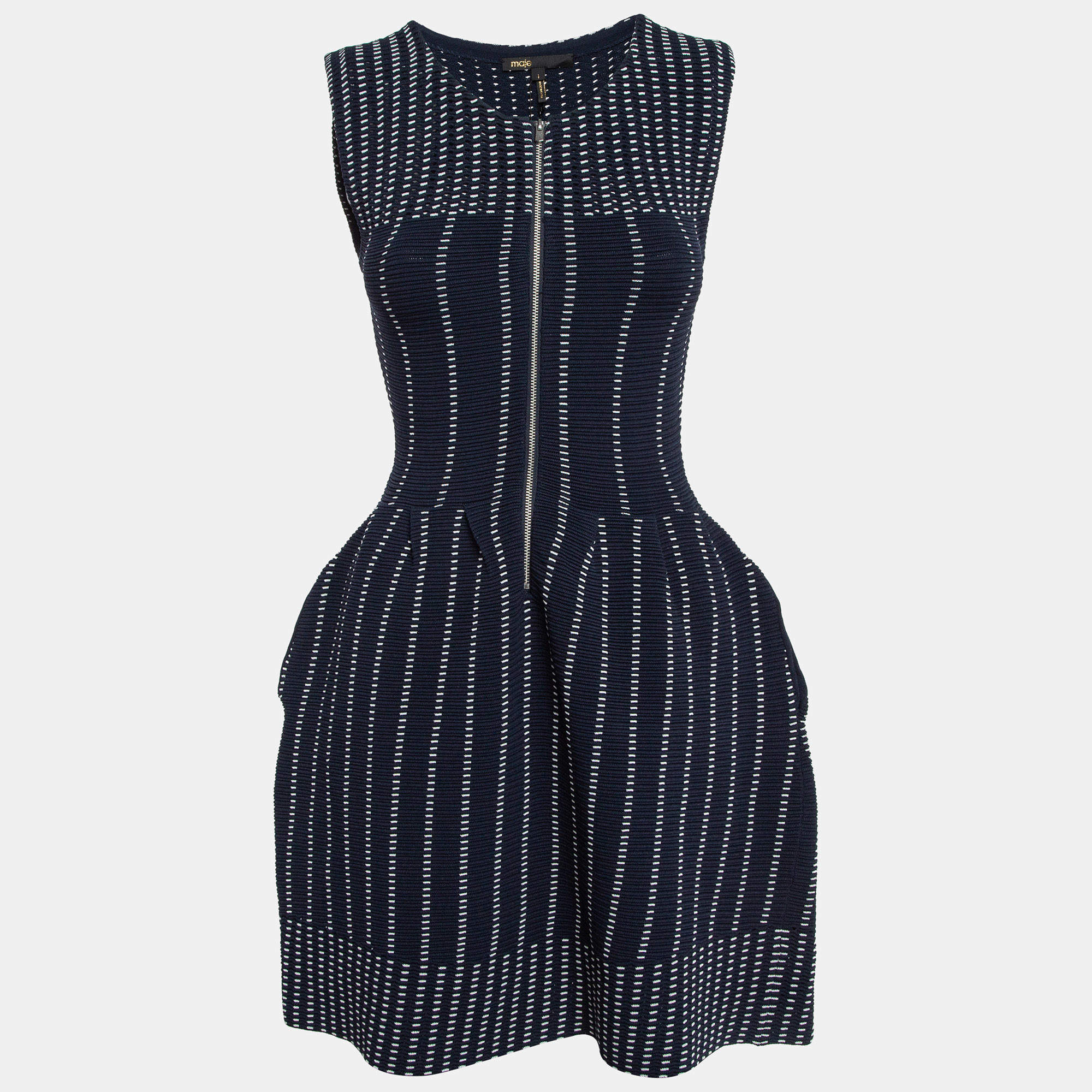 Pre Owned Maje Navy Blue Stripe Stretch Knit Moulante Nuit Dress S