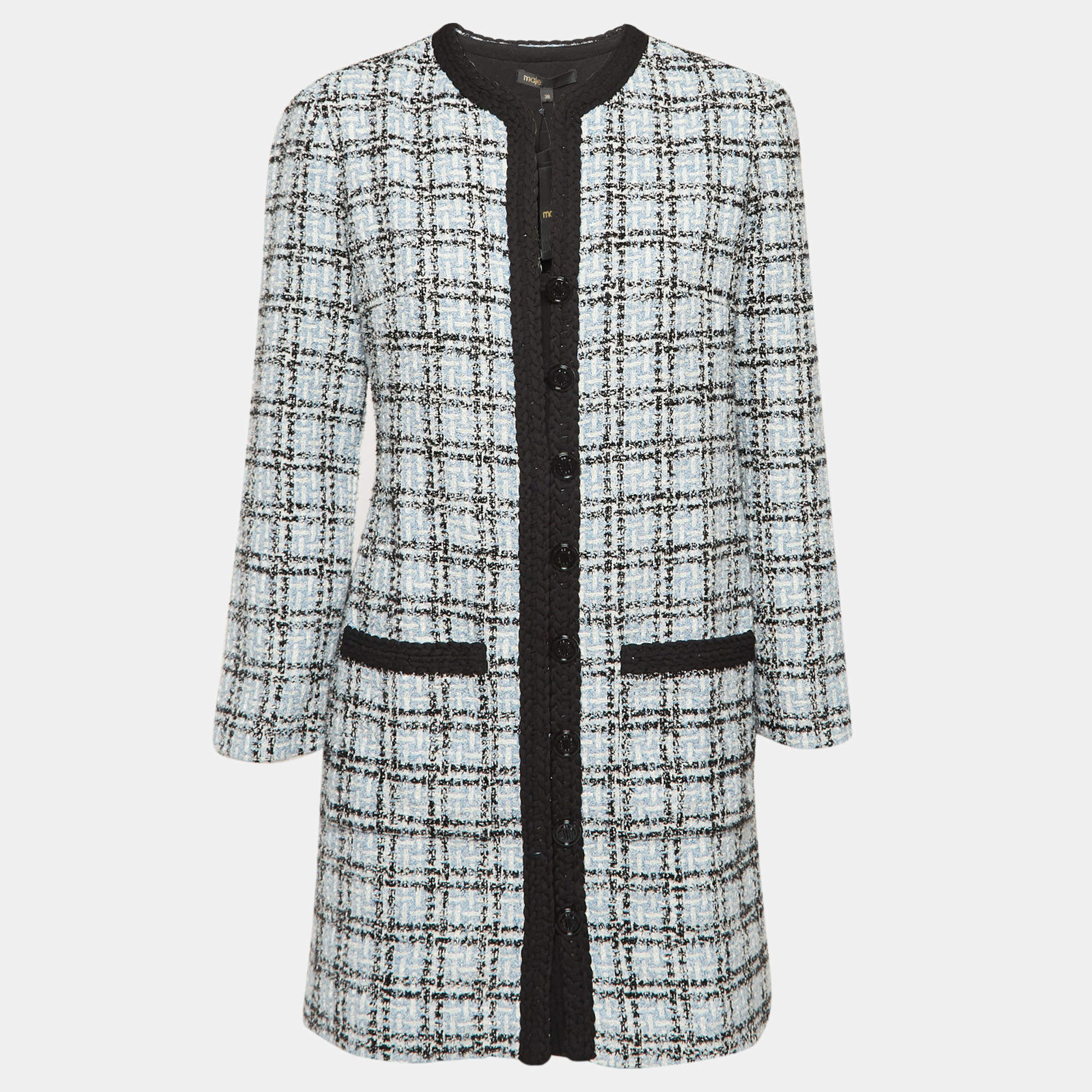 Pre Owned Maje Blue Tweed Button Front Rizuli Mini Dress M