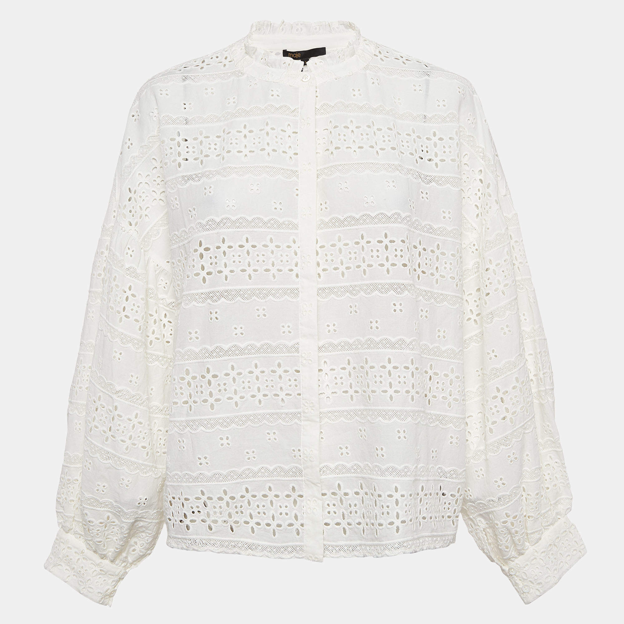Maje White Broderie Anglaise Cotton Shirt L