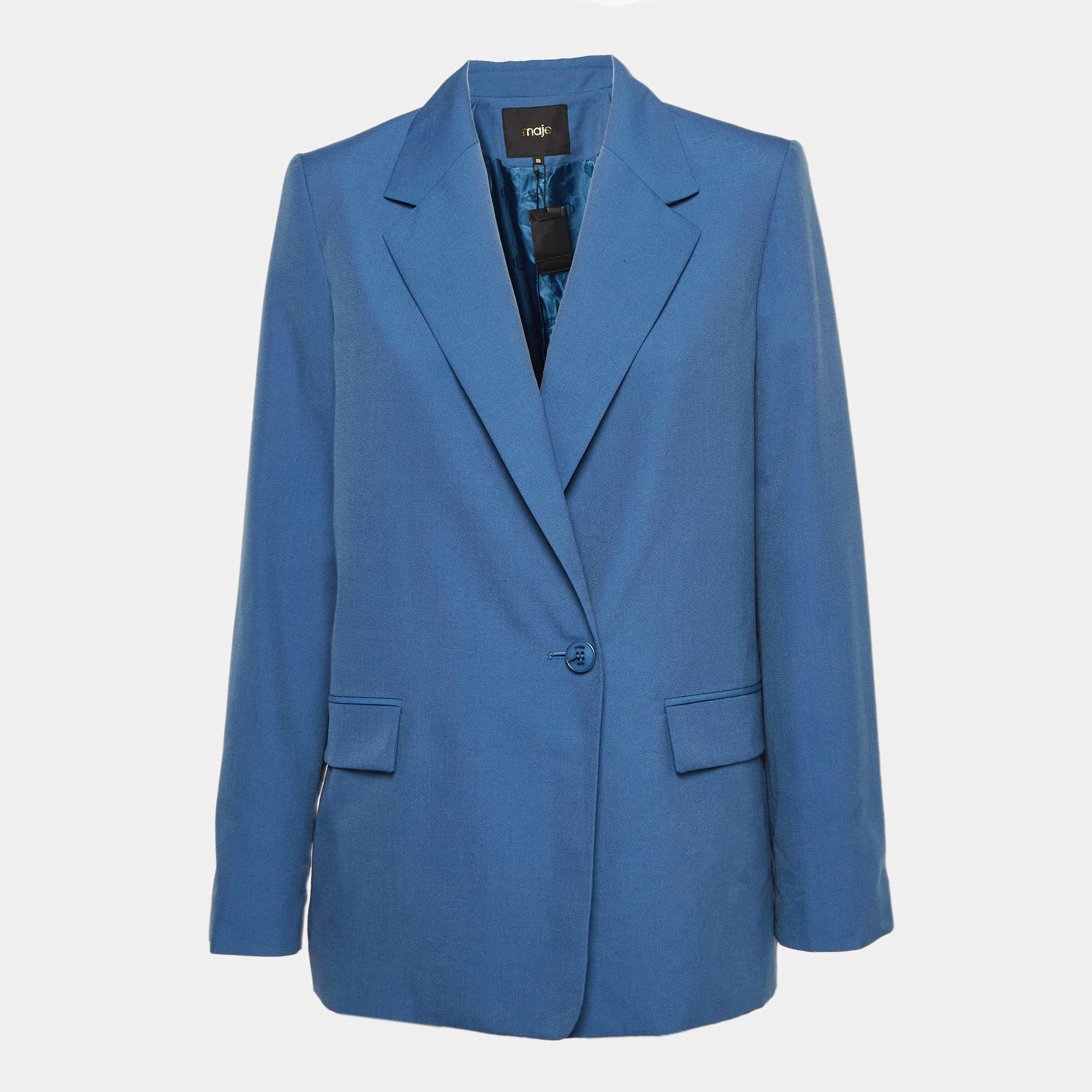 Maje Blue Crepe Straight Tailored Blazer M