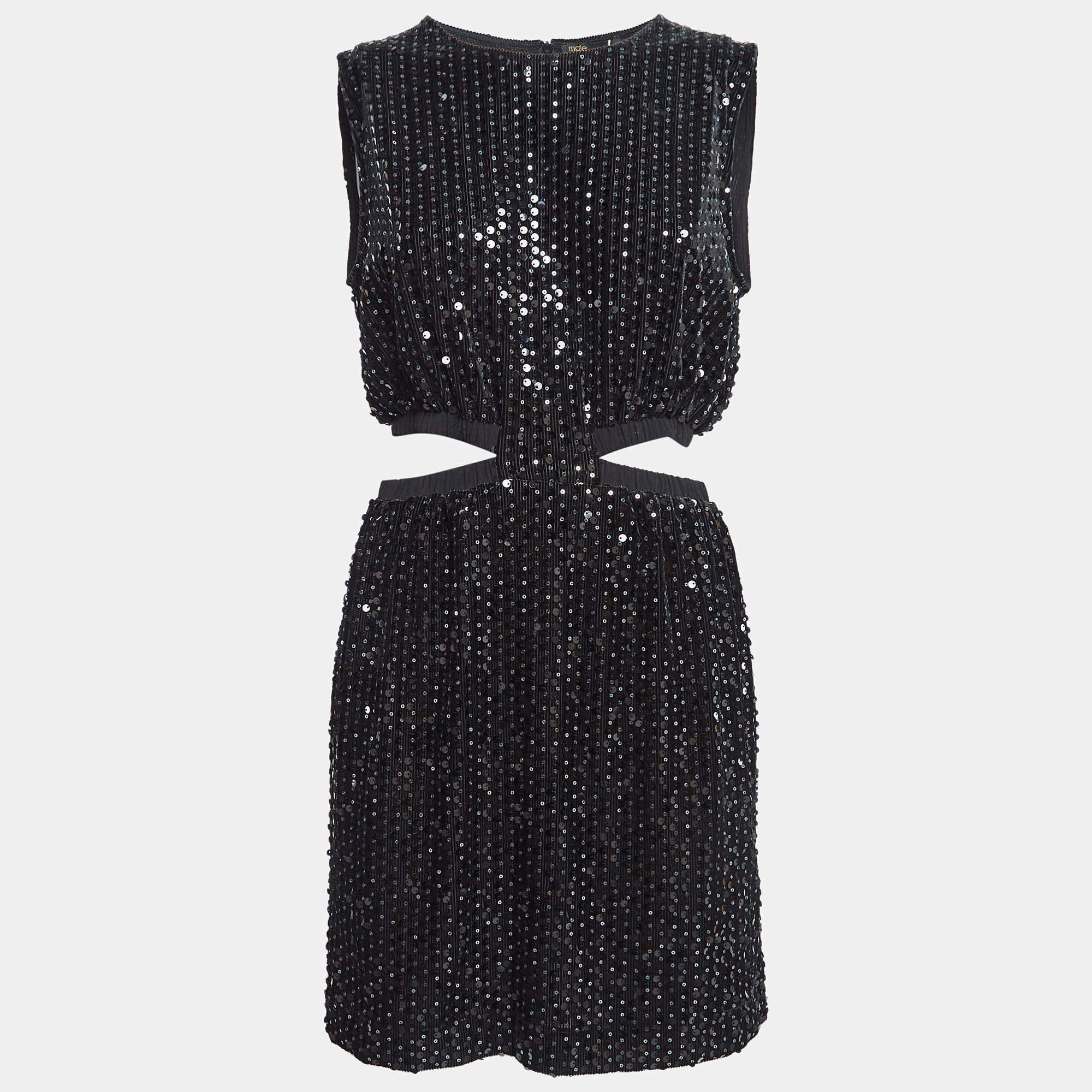 Maje Black Sequin Embellished Stretch Velvet Rassul Mini Dress M Maje TLC