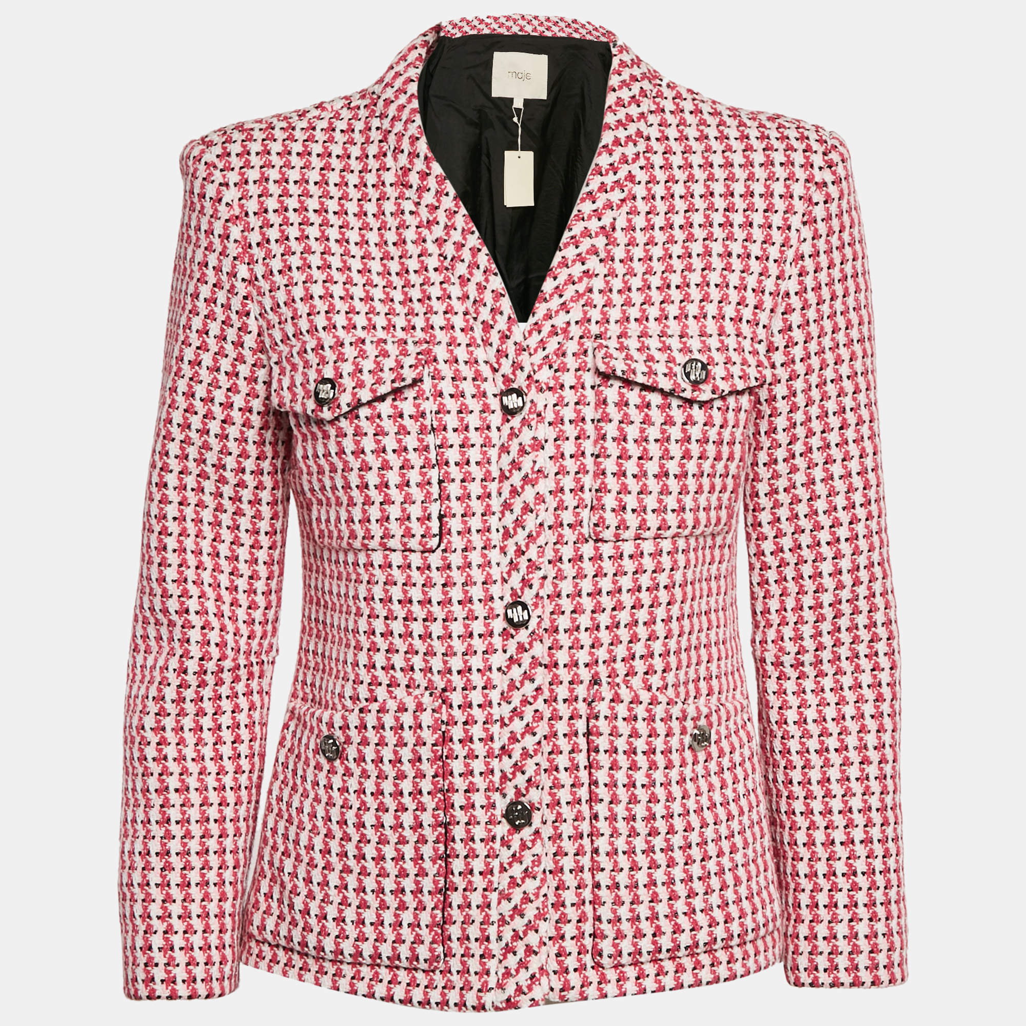 Maje Fuschia Pink Tweed Button Front Jacket M