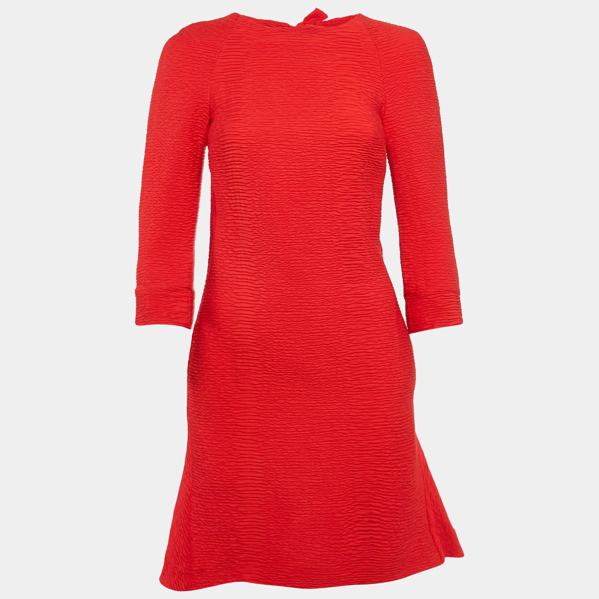 Maje Red Textured Crepe Bow Detail Mini Dress S