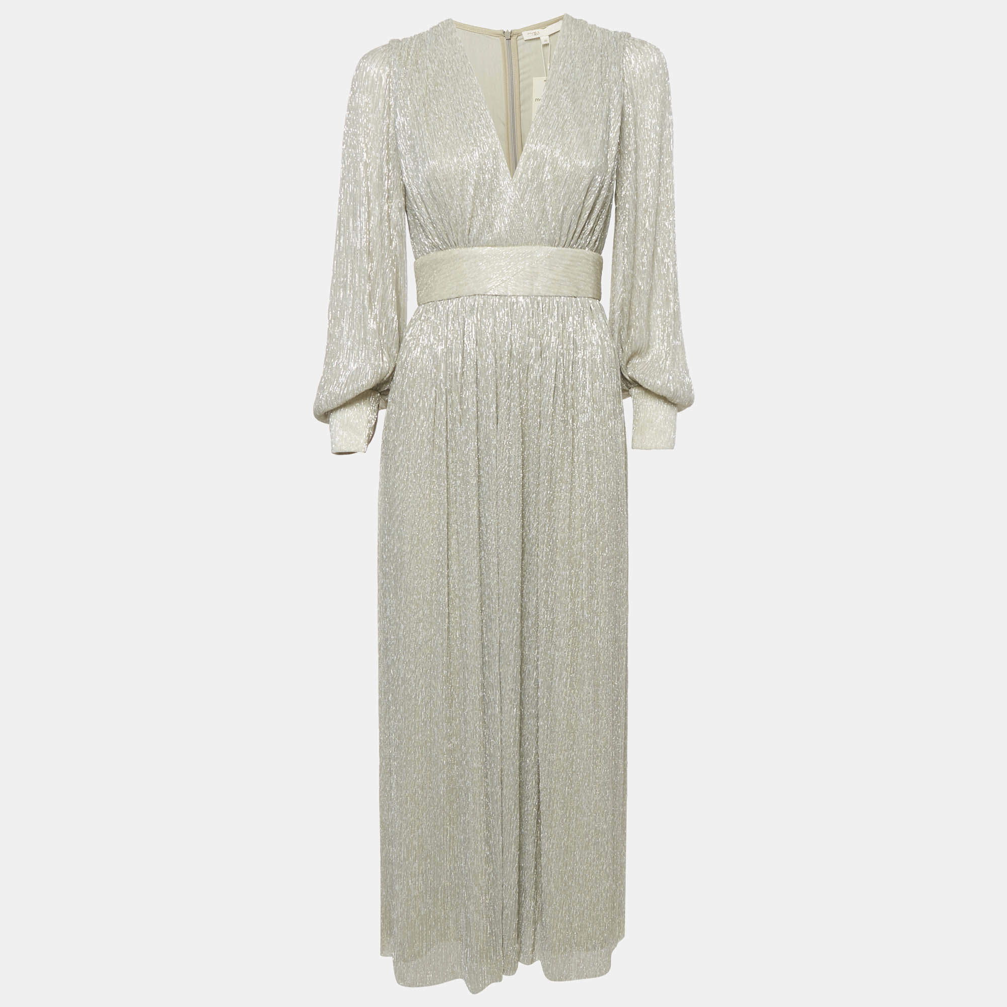 Maje Grey Lurex Plisse Long Dress M