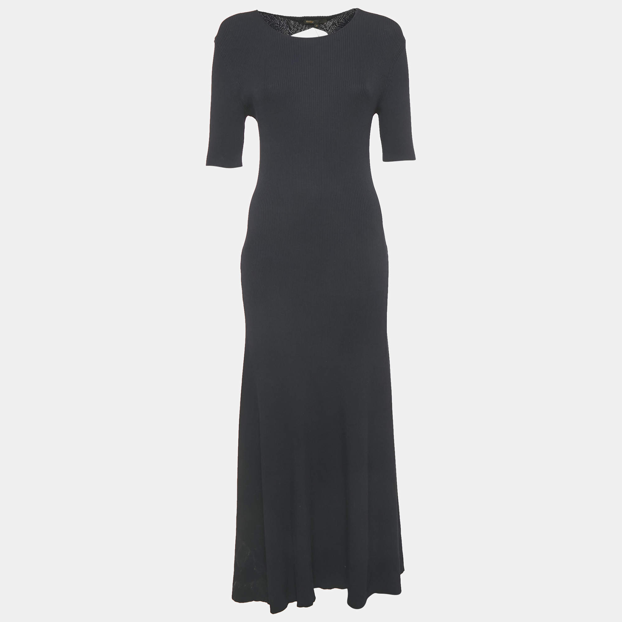 Pre Owned Maje Midnight Blue Rib Knit Cut-Out Detail Rolora Maxi Dress L