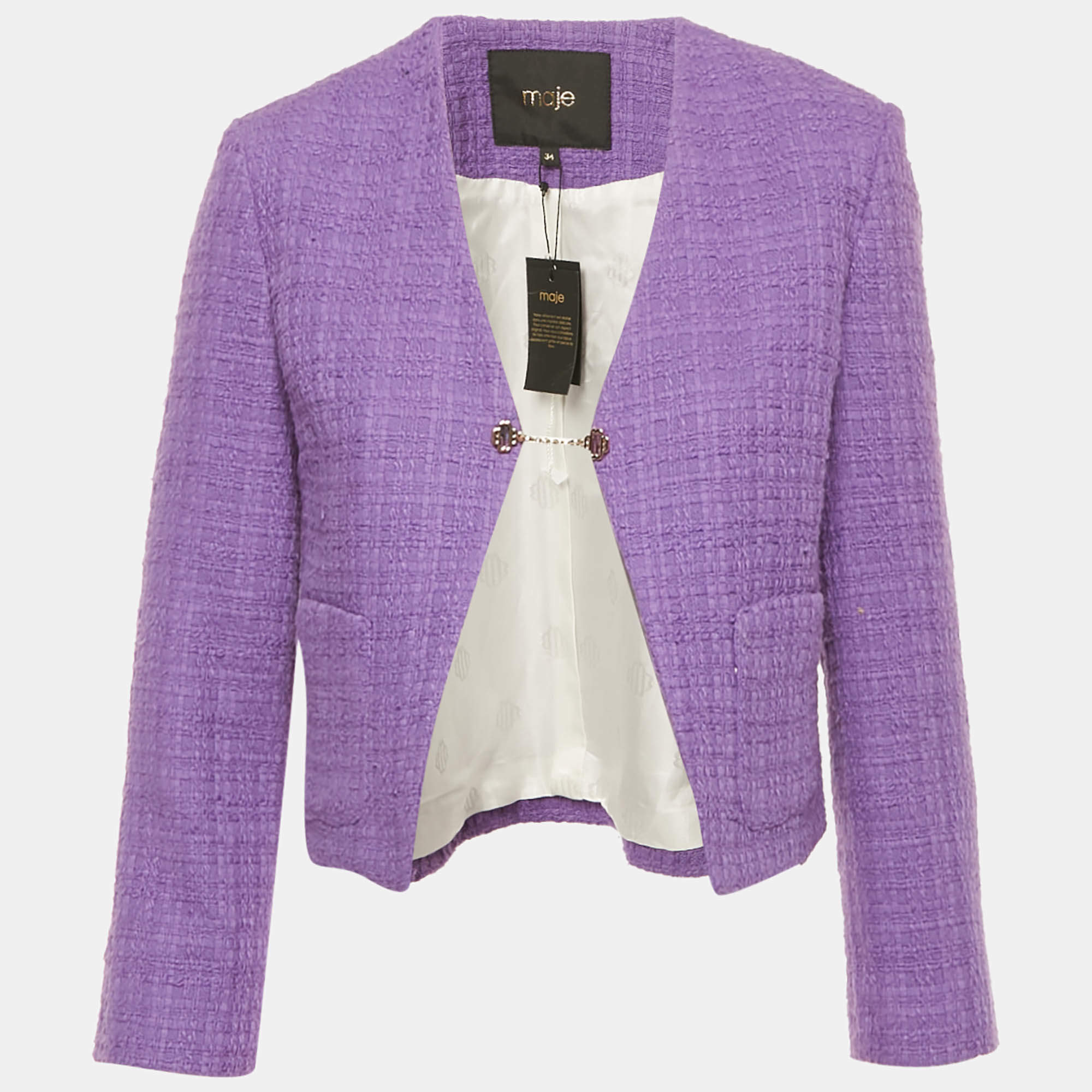 Pre Owned Maje Purple Tweed Jacket XS