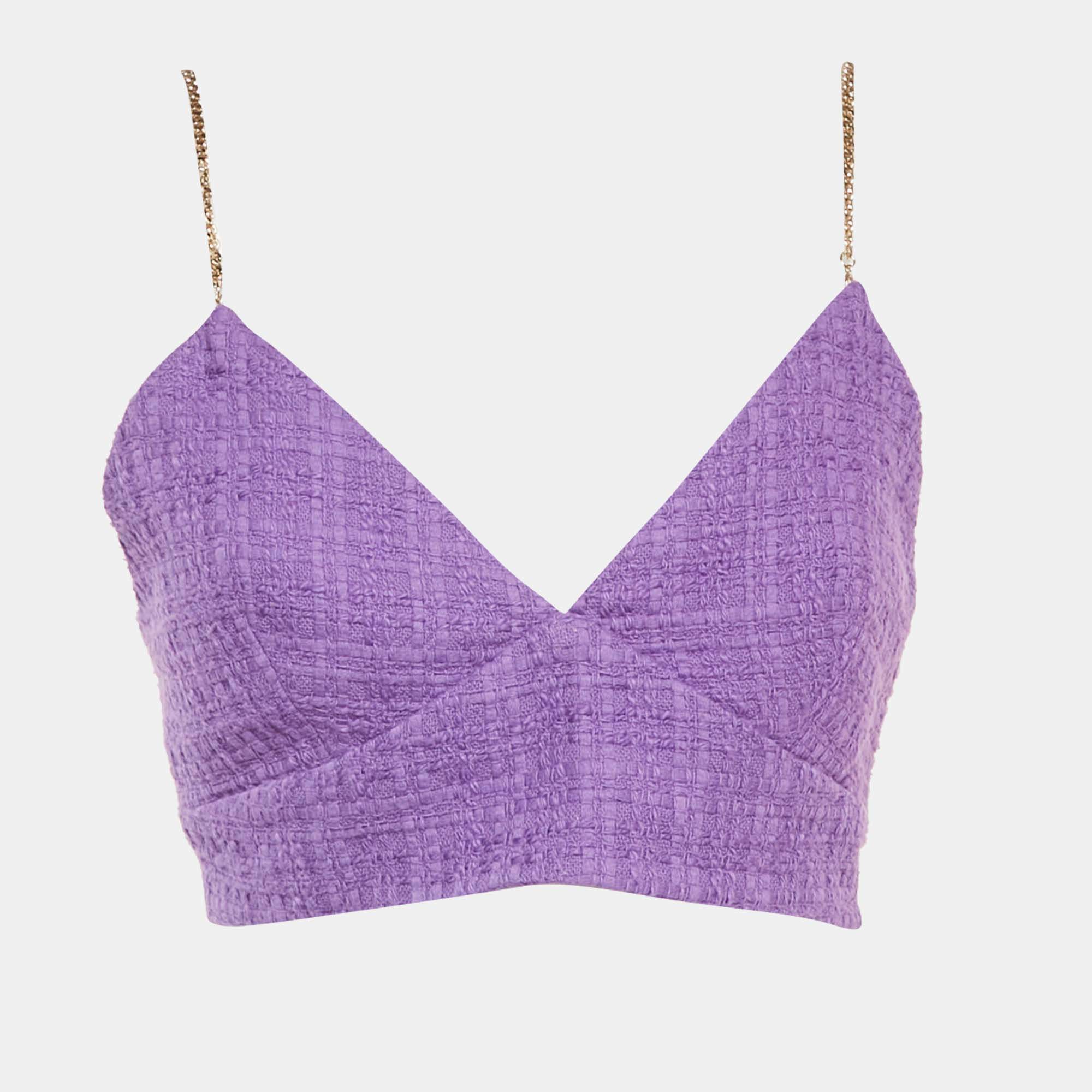 Pre Owned Maje Purple Tweed Lapraia Bralette Top M