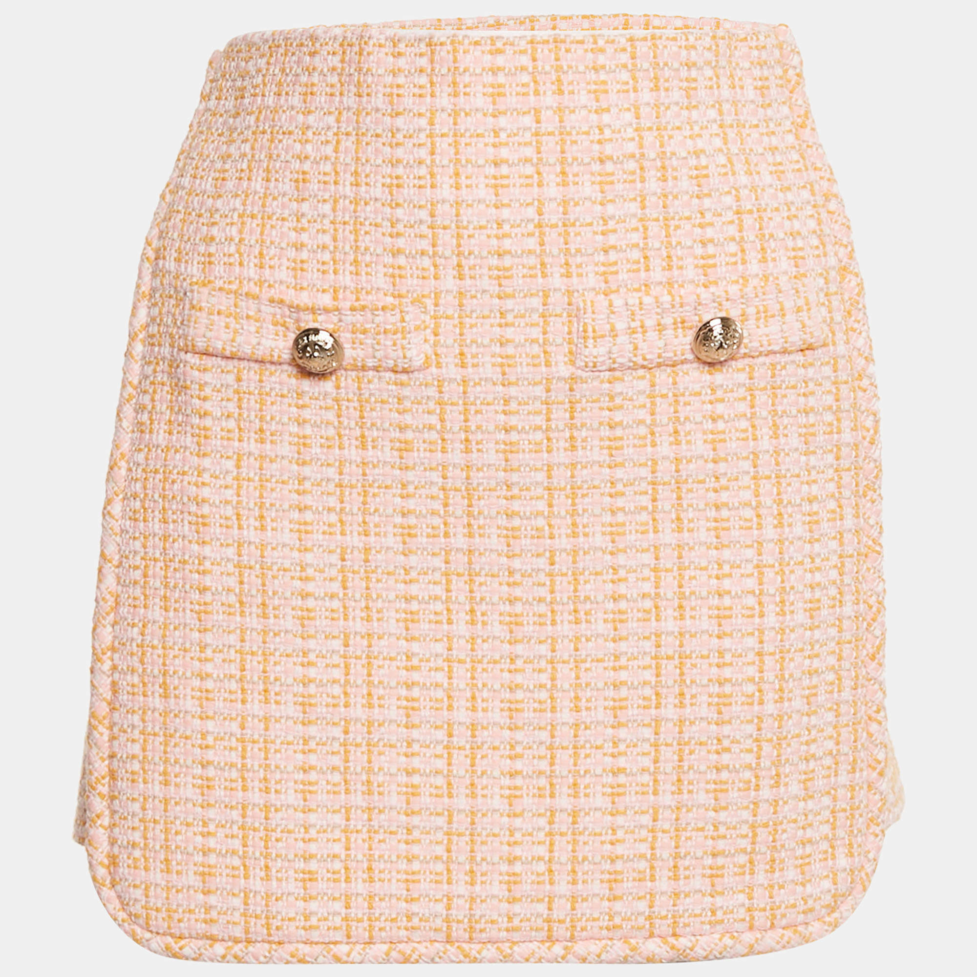 Pre Owned Maje Orange/Pink Tweed Mini Skirt S