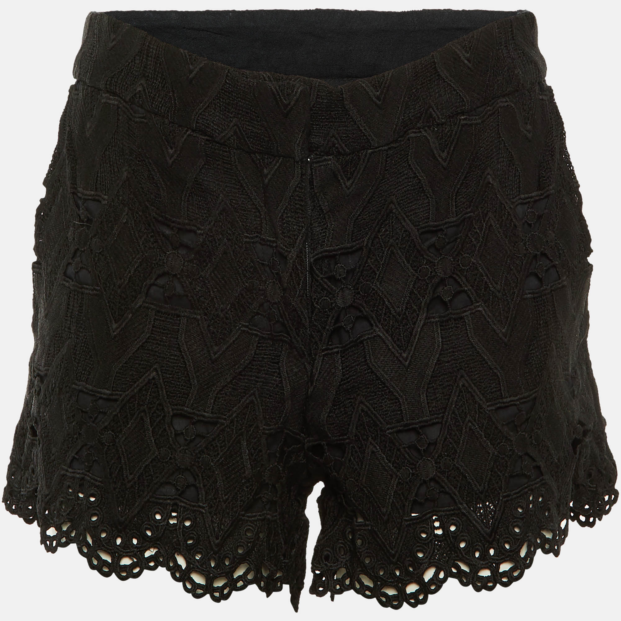 Pre Owned Maje Black Lace Ikita Scalloped Shorts S