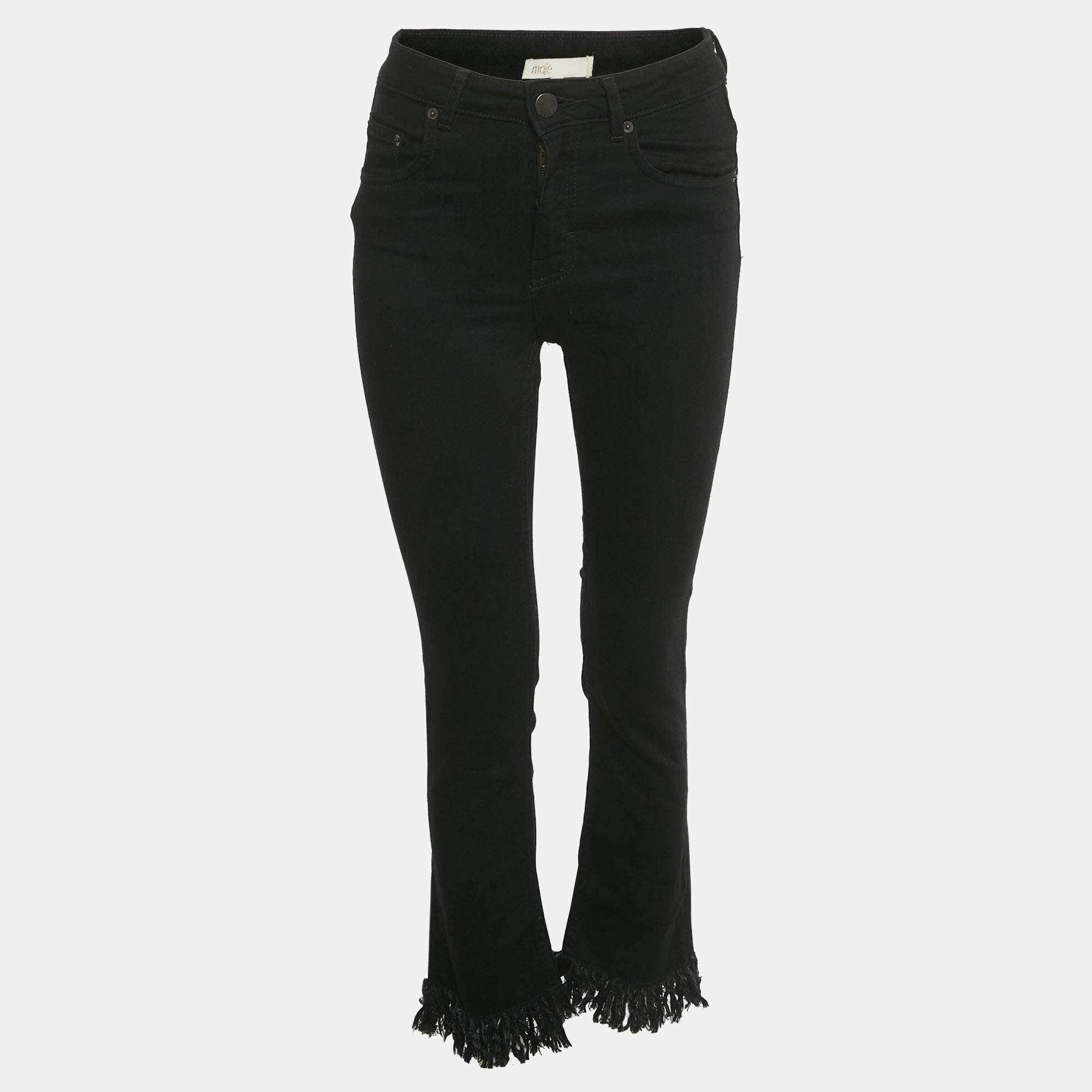 Pre Owned Maje Black Denim Raw Edge Jeans S/Waist 26"