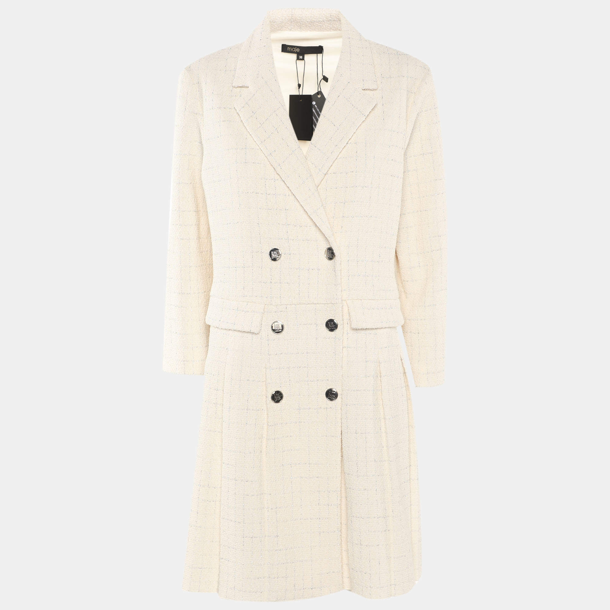 مملوكة مسبقًا Maje Cream/Silver Tweed Dress M