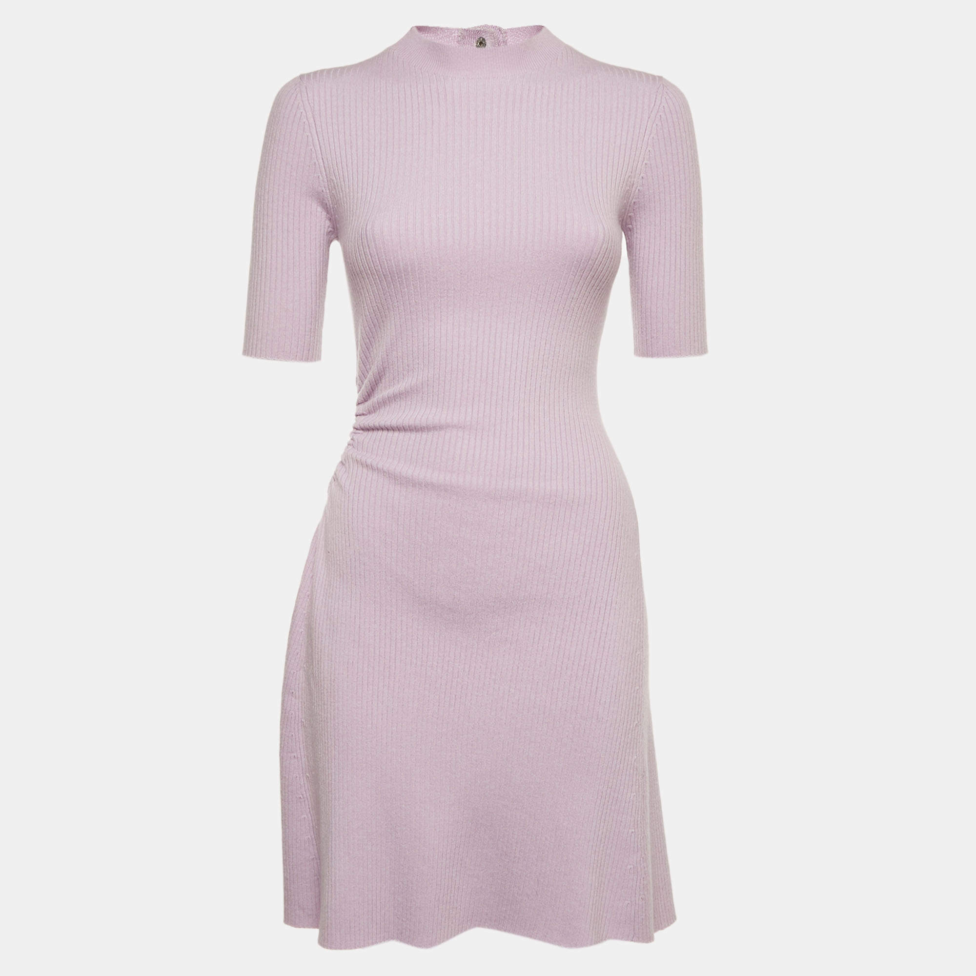 Pre Owned Maje Lilac Rib Knit Short Sleeve Parma Hemstitch Mini Dress S