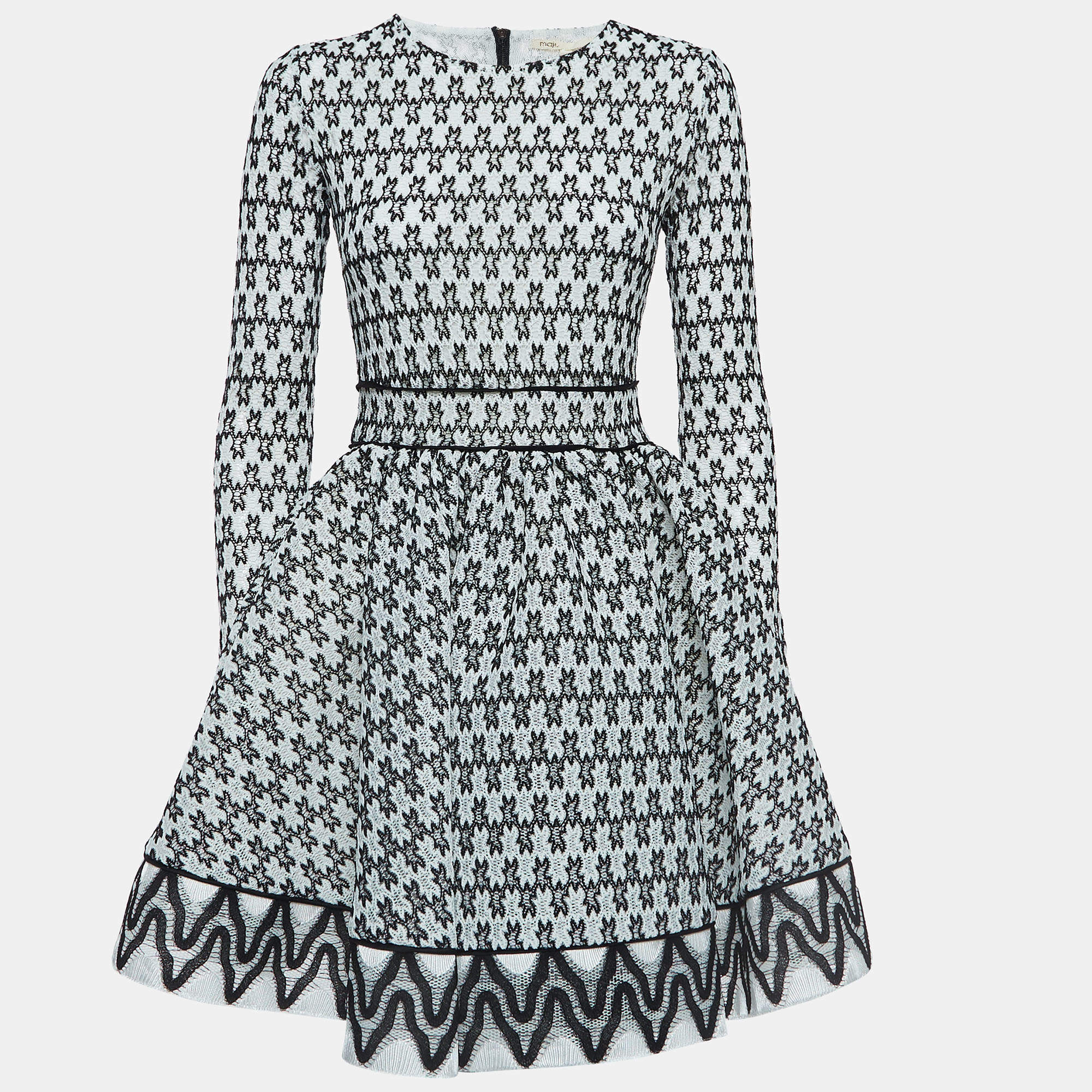 Pre Owned Maje Black/White Royan Embroidered Lace Mini Dress M