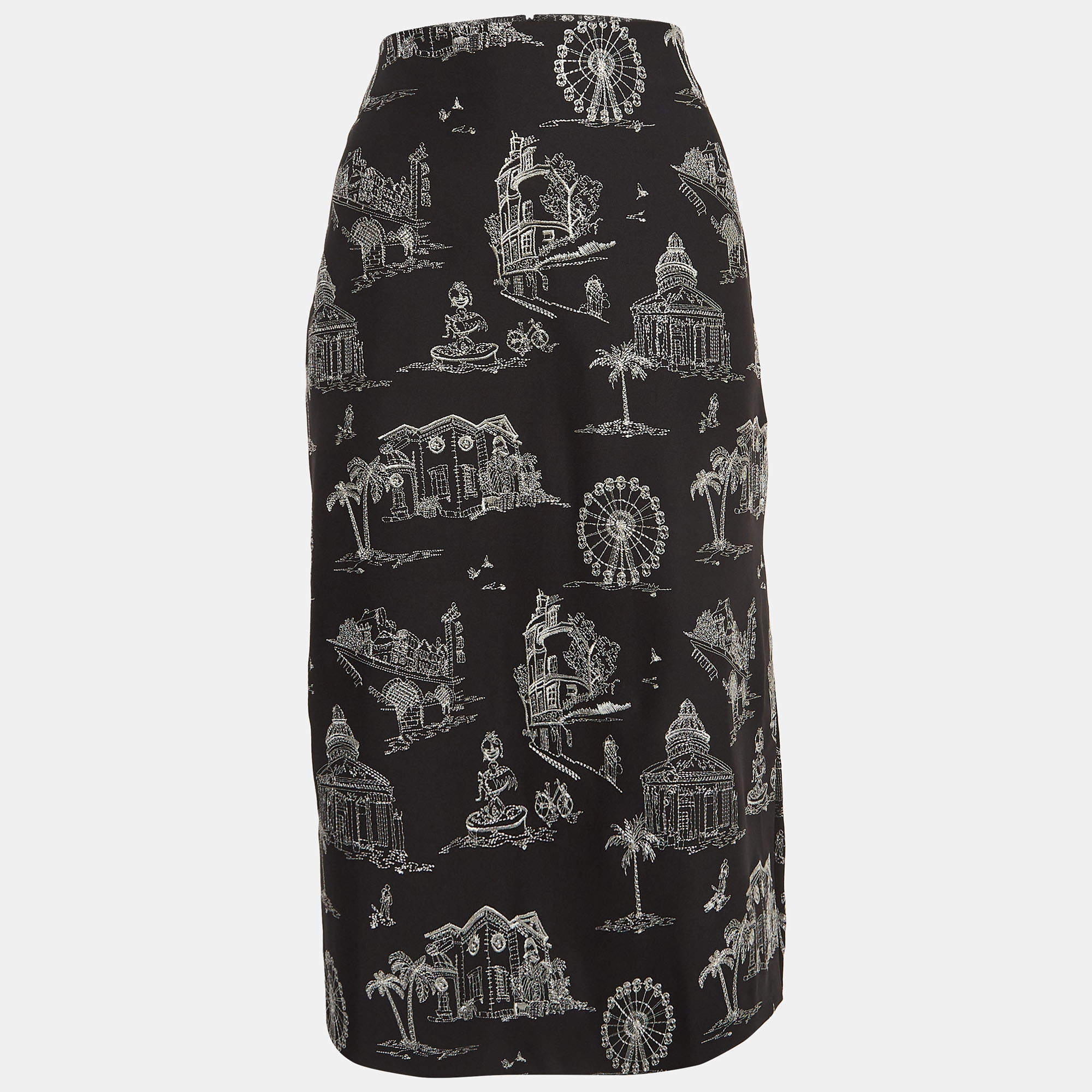 Maje Black Embroidered Crepe Midi Skirt S   