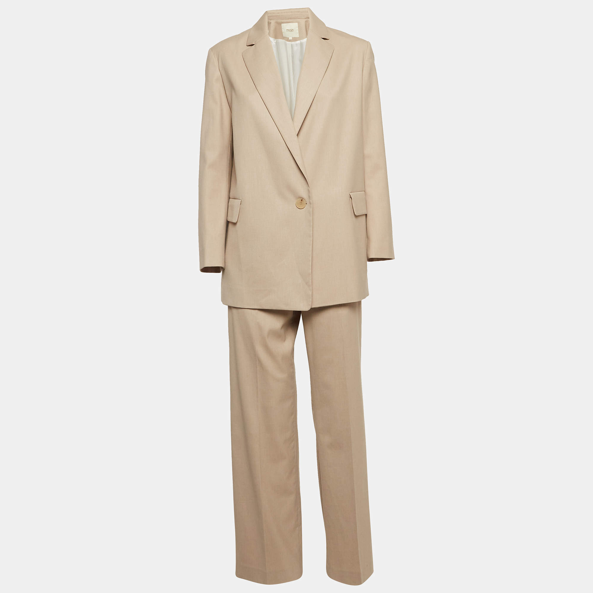 Maje Beige Wool Blend Single Breasted Pants Suit S