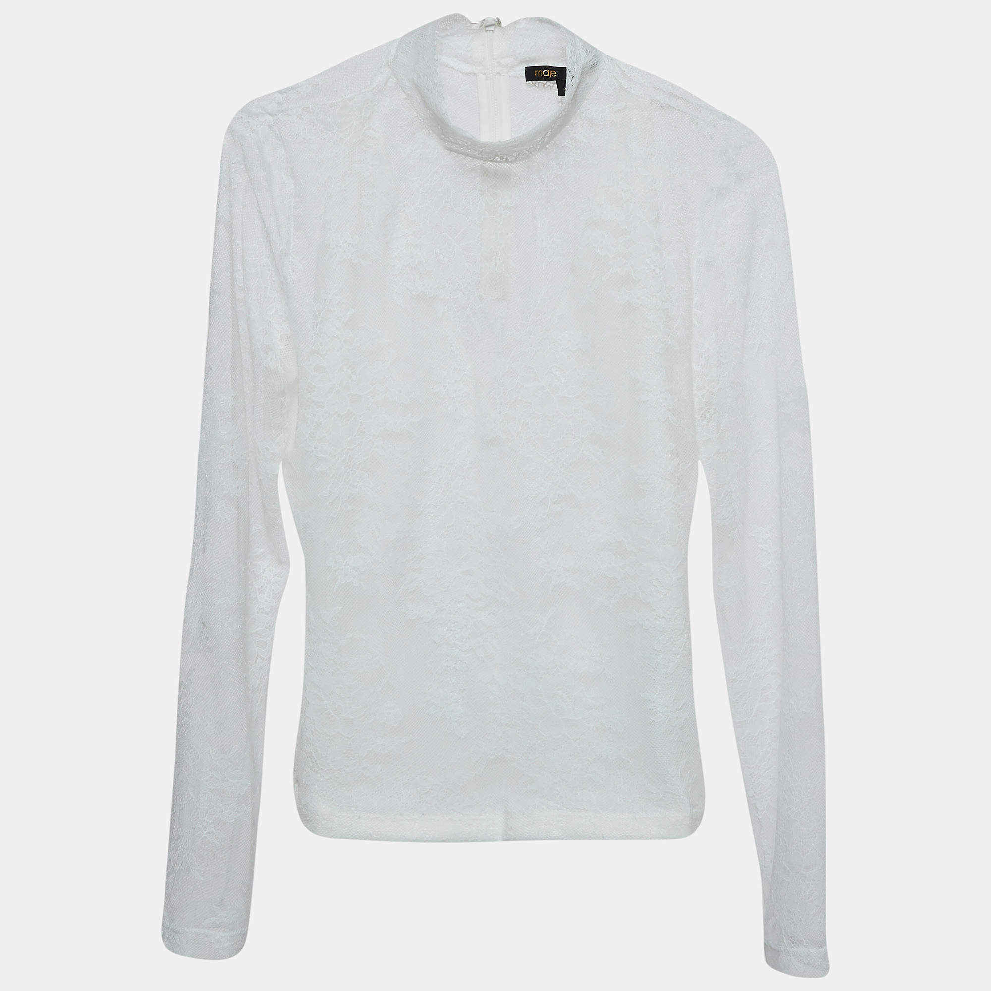 Maje White Floral Lace Semi Sheer Top S