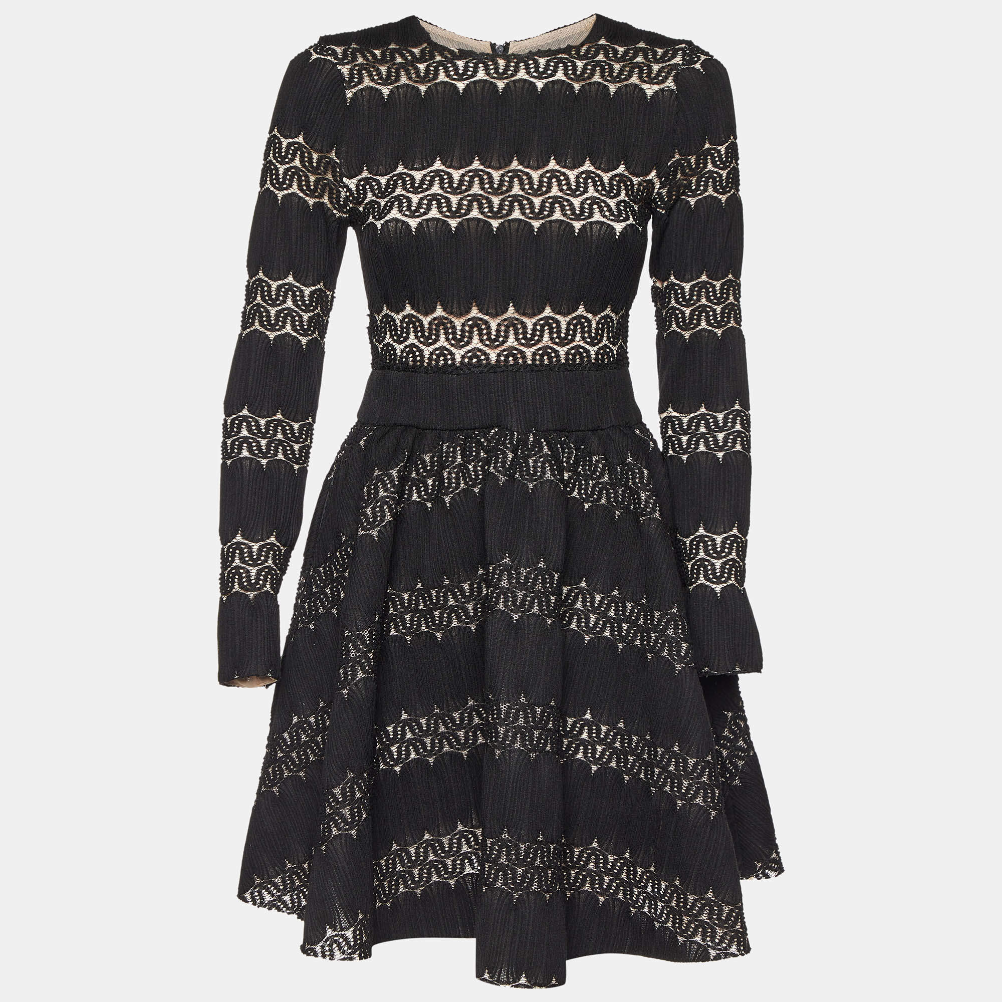 Pre Owned Maje Black Knit & Lace Relane Fit & Flare Dress S
