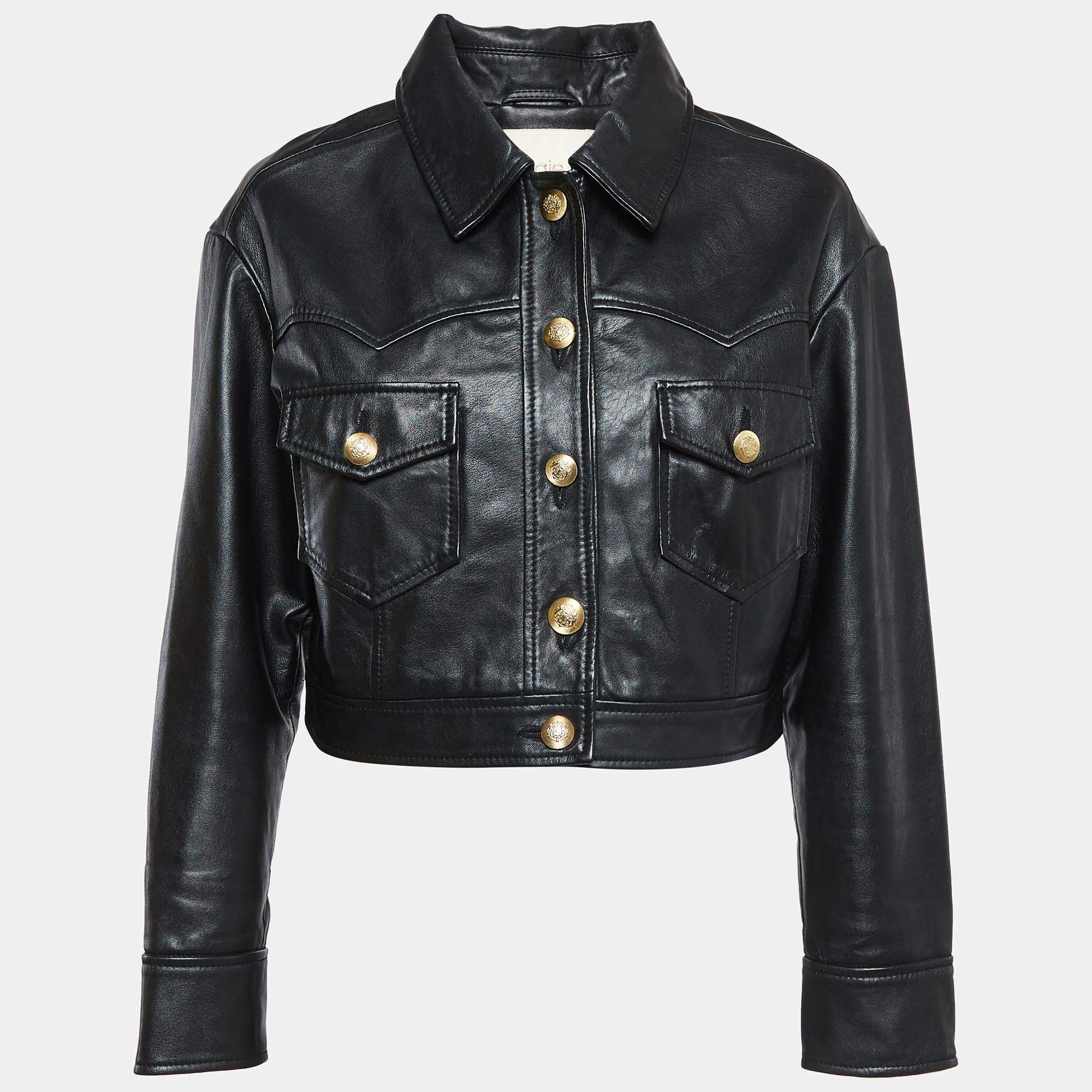 Maje cropped leather jacket best sale