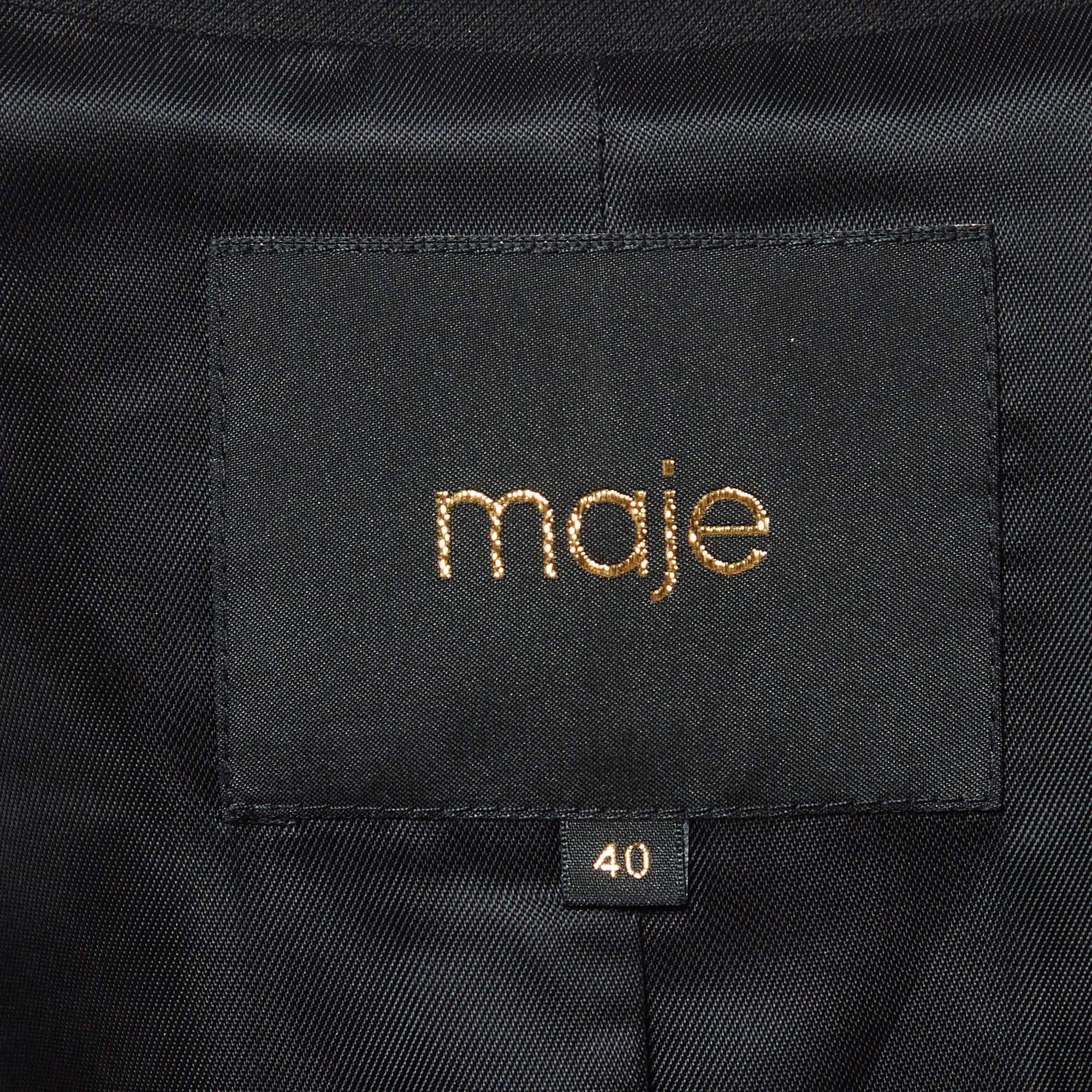 Pre Owned Maje Black Wool-Blend Belted Blazer L