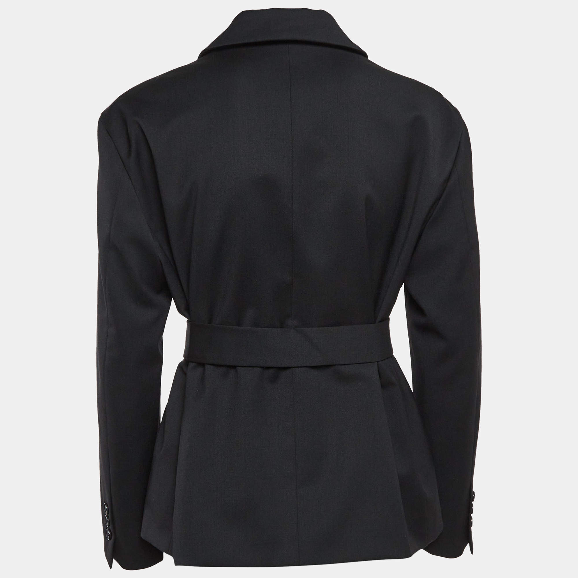 Pre Owned Maje Black Wool-Blend Belted Blazer L