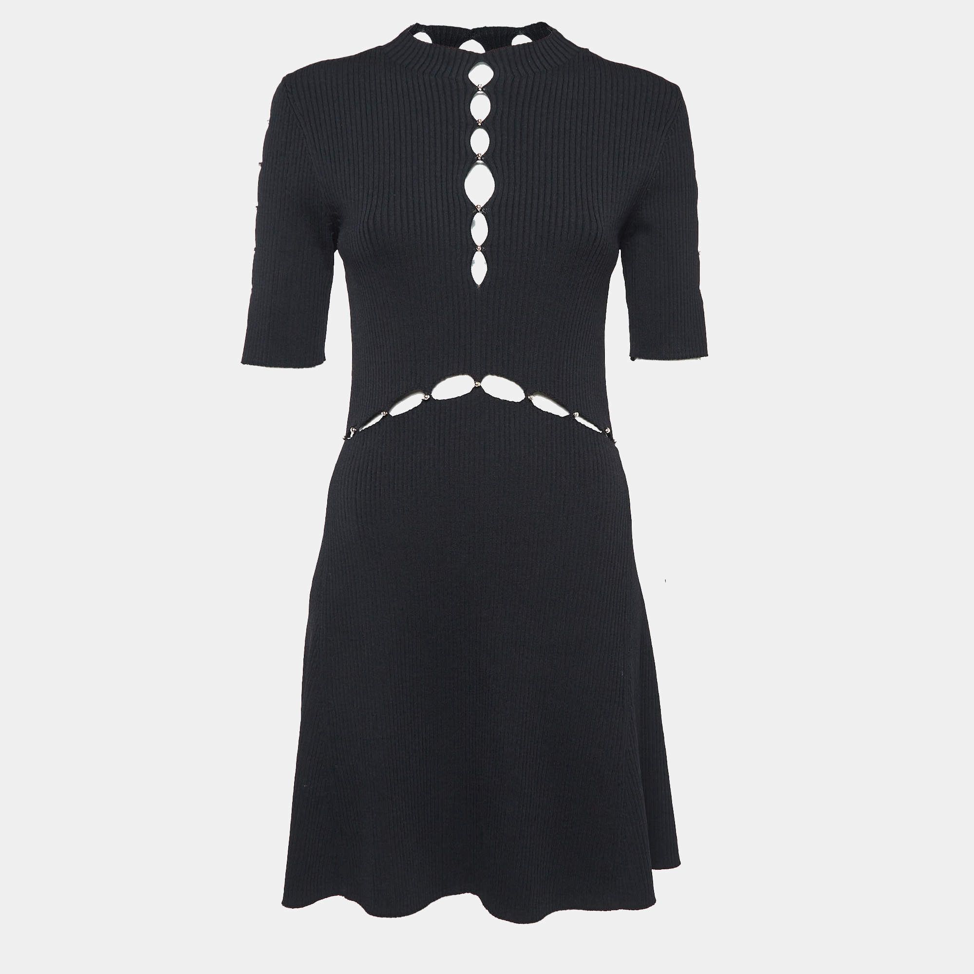 Pre Owned Maje Black Roselana Openwork Knit Short Dress L