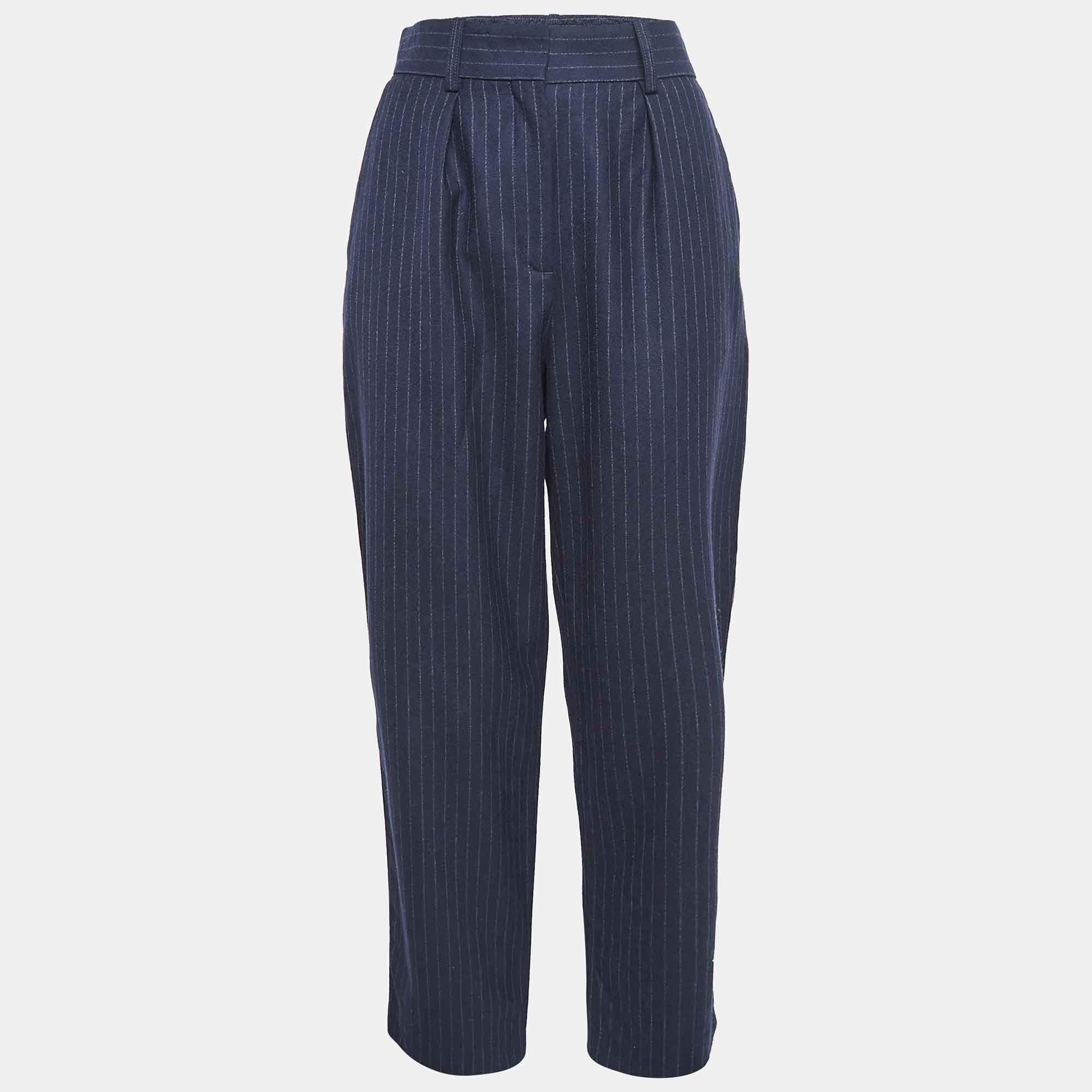 Maje Blue Pinstriped Wool Formal Trousers M