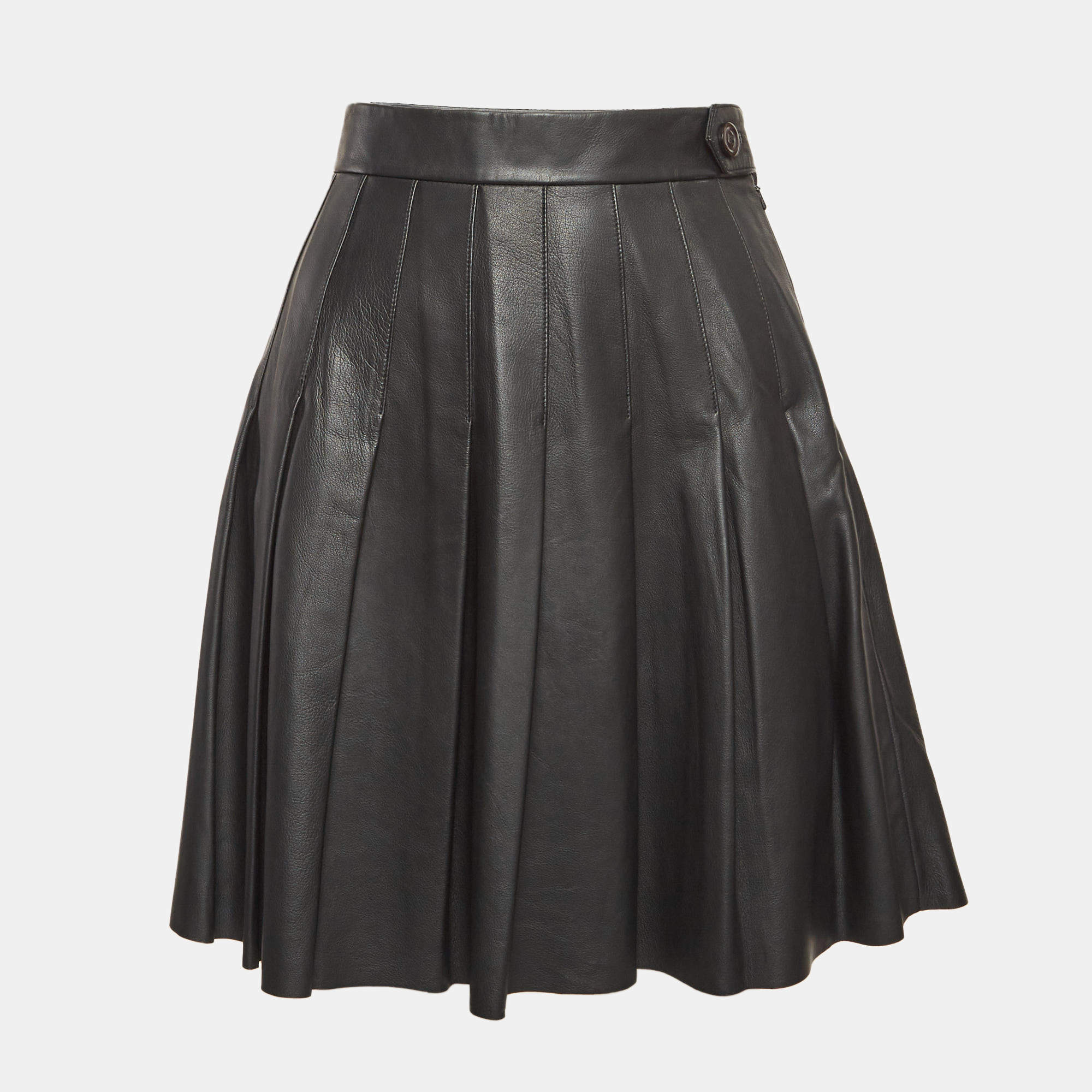 Pre Owned Maje Black Leather Pleated Mini Skirt L