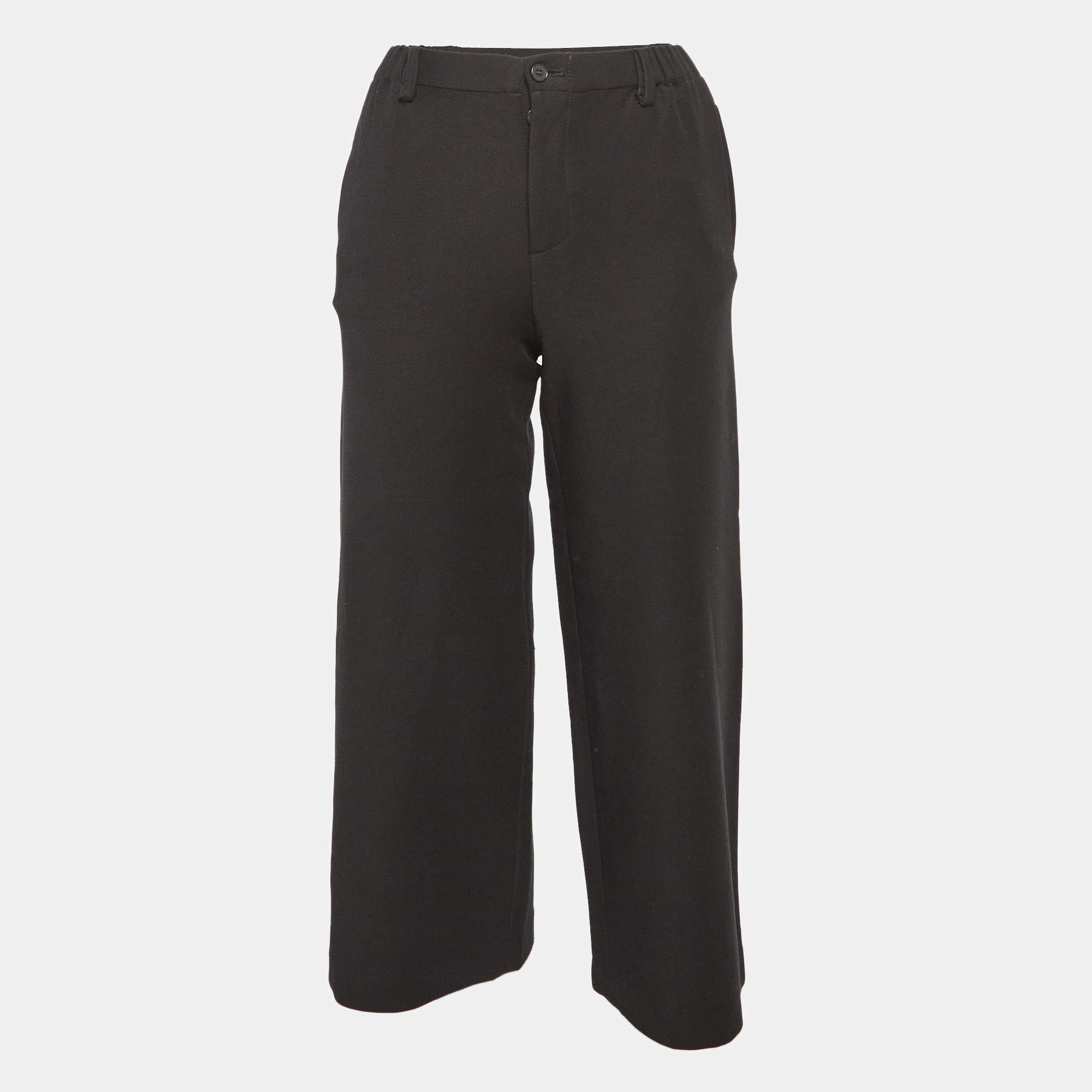 Maje Black Cotton Polaris Wide Leg Crop Trousers XS