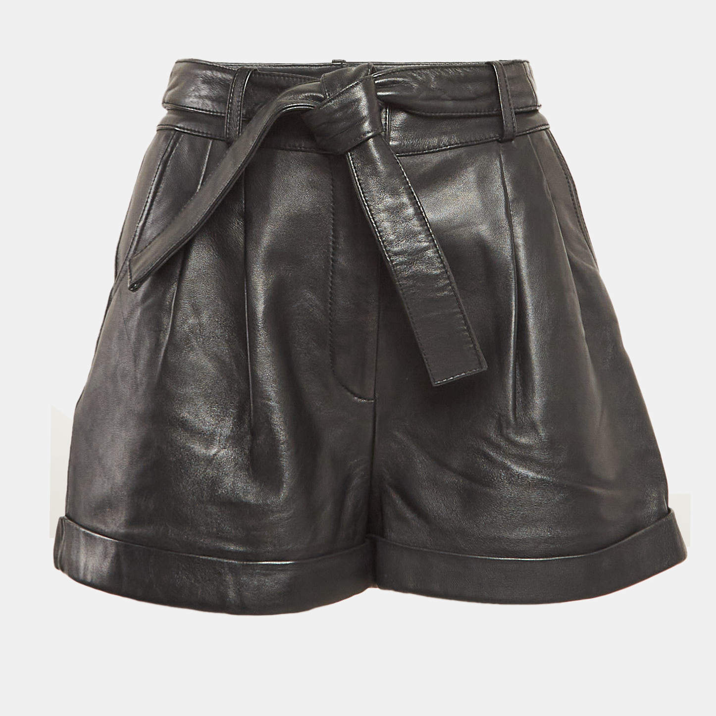 Pre Owned Maje Black Leather Belted Shorts L