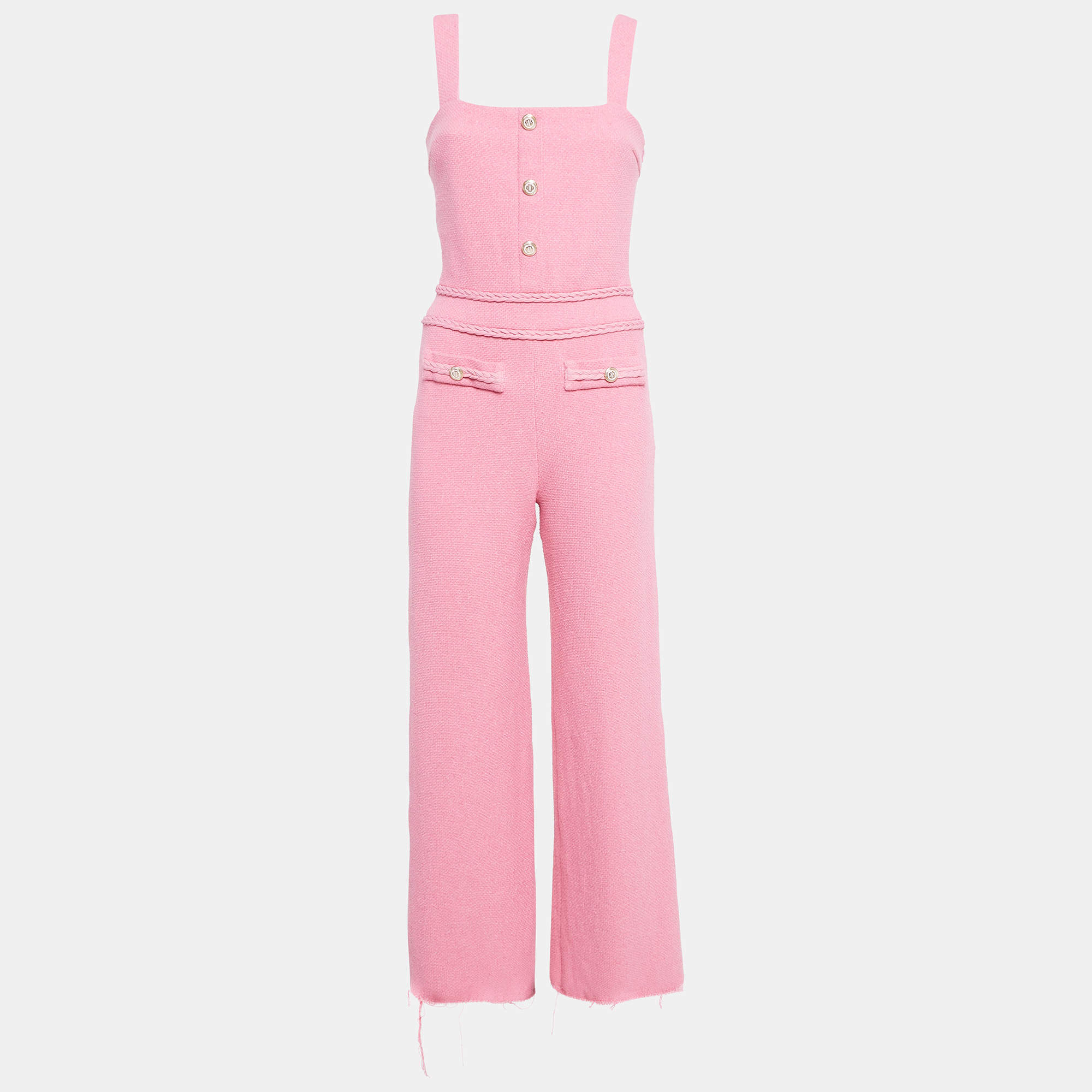 Maje Pink Tweed Shoulder Strap Jumpsuit S