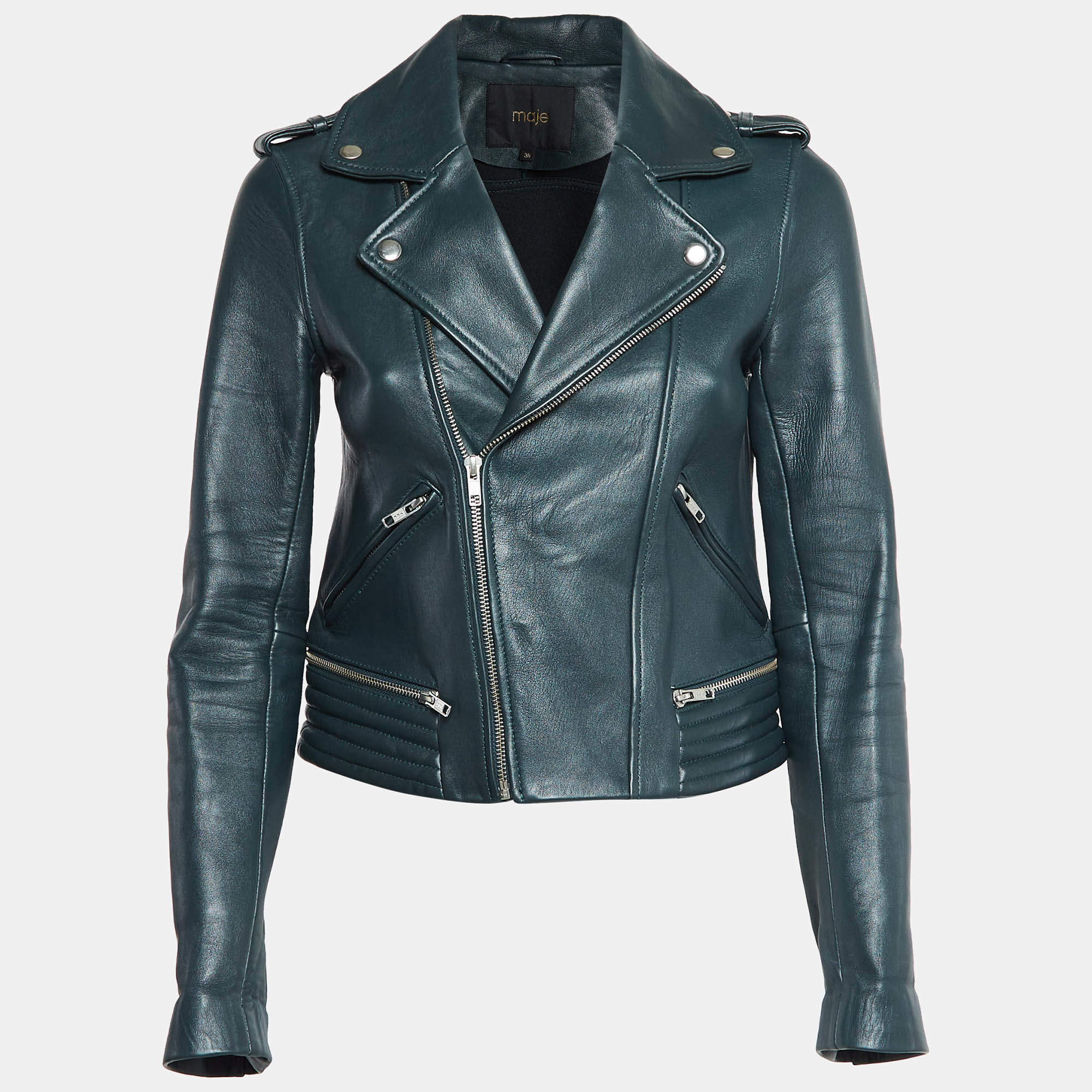 Maje Green Leather Biker Jacket M