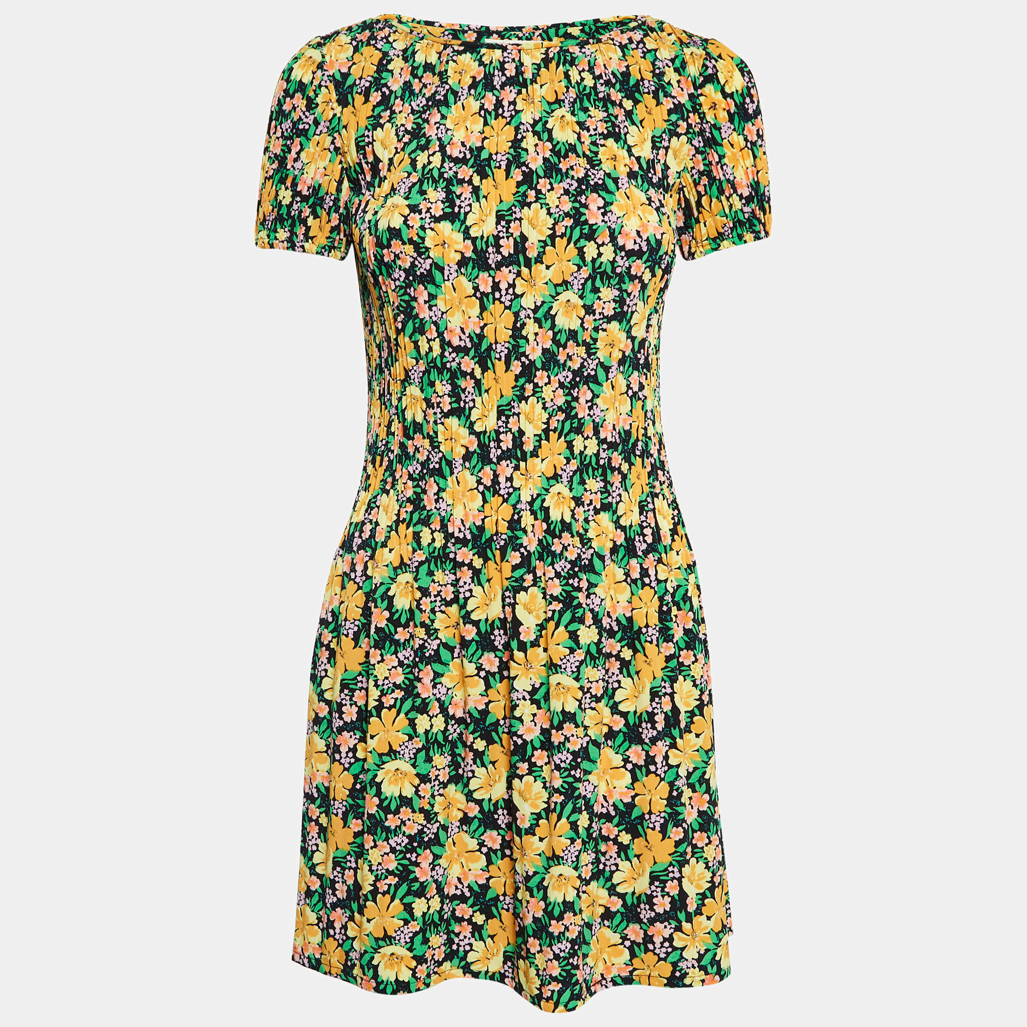 Maje Multicolor Floral Print Crepe Pleated Mini Dress S