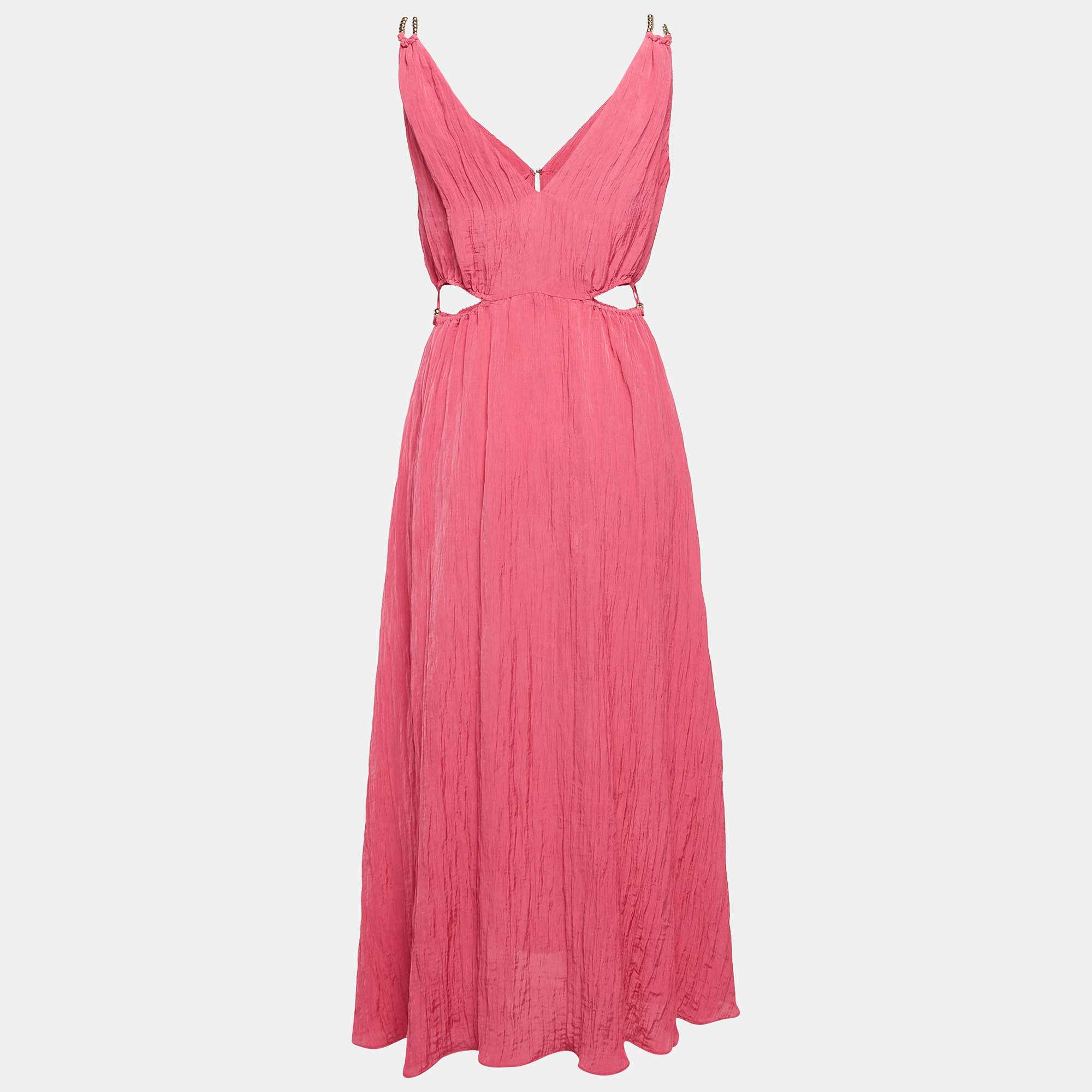 Maje Pink Crinkled Crepe Cut-Out Runeti Midi Dress M
