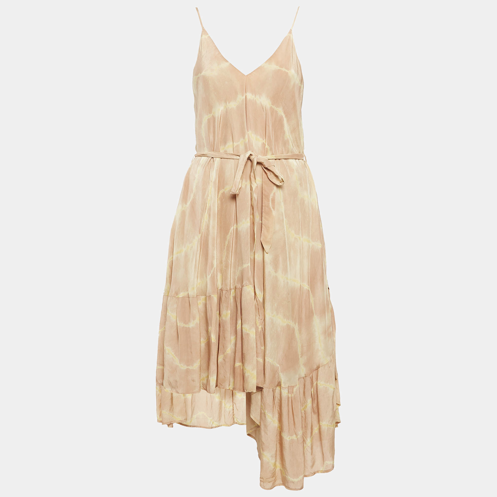 Maje Beige Risotype Tie-Dye Crepe Asymmetric Midi Dress One Size