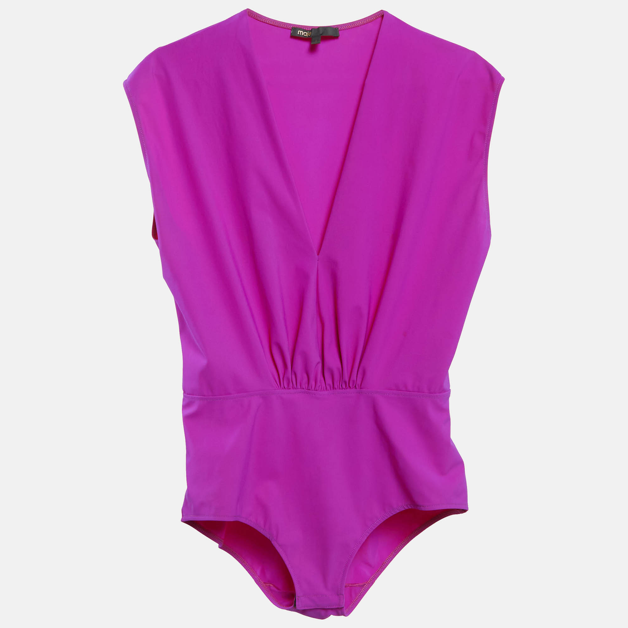 Pre Owned Maje Pink Jersey Plunging Neck Tilio Bodysuit L