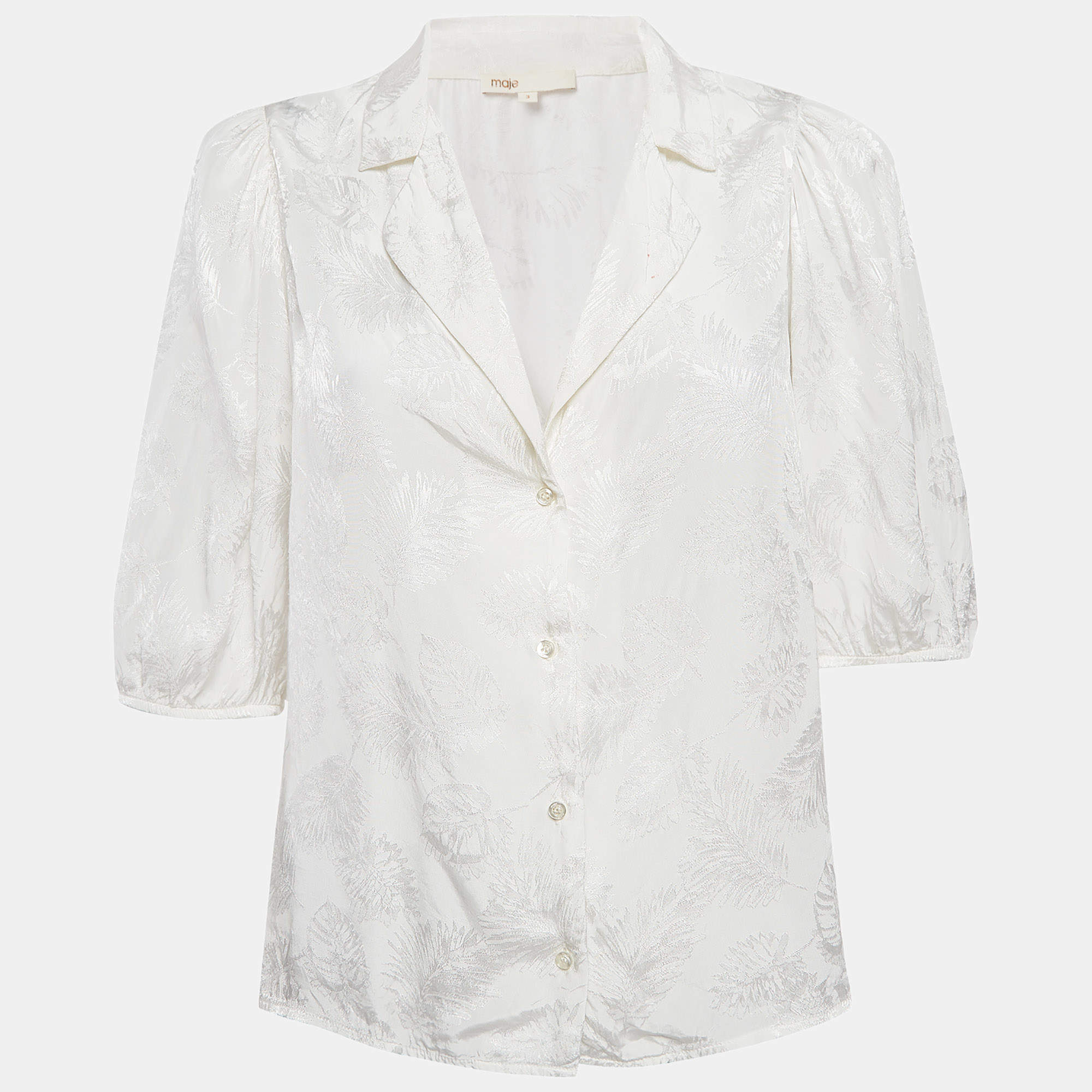 Maje White Ecru Jungle Jacquard Satin Shirt M