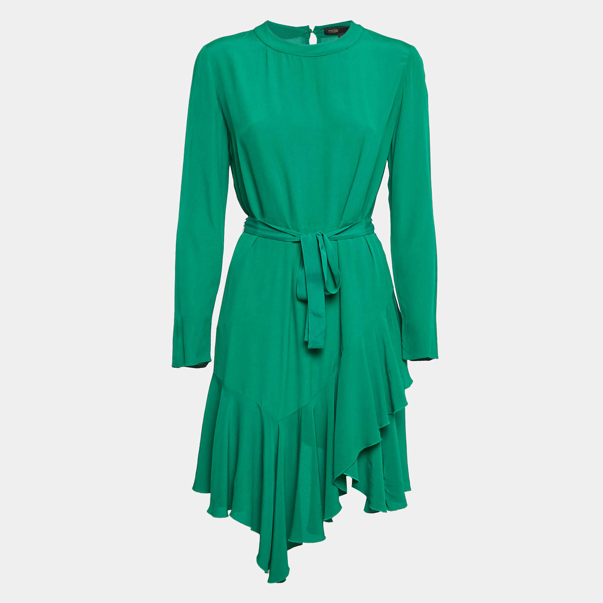 Maje Green Crepe Asymmetric Flared Short Dress S