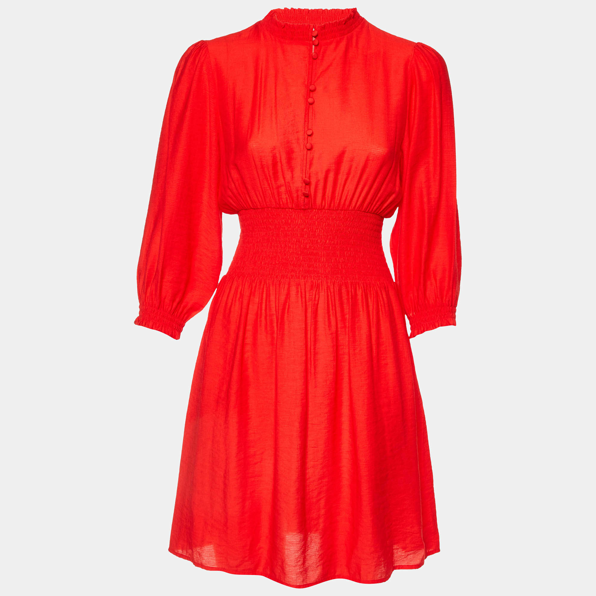 Maje Red Crepe Smocked Waist Ritha Mini Dress M