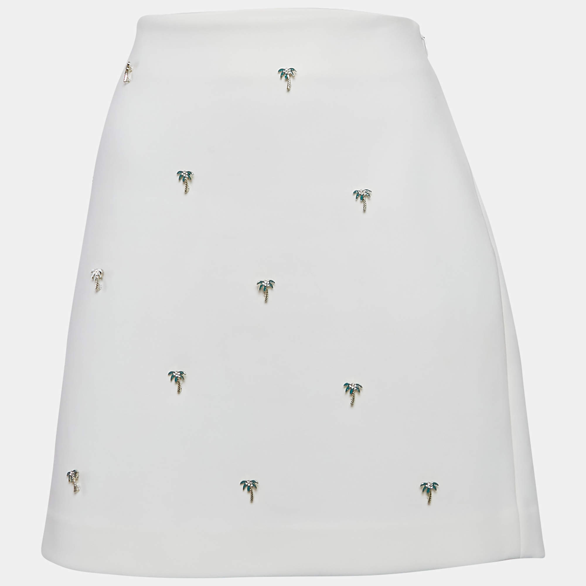 Maje White Crepe Palm Jewels Embroidered Crepe Pencil Skirt XL