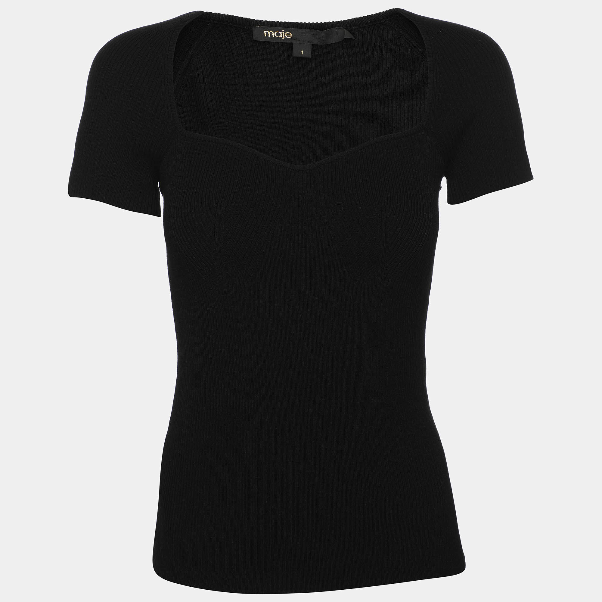 Pre Owned Maje Black Rib Knit Top S