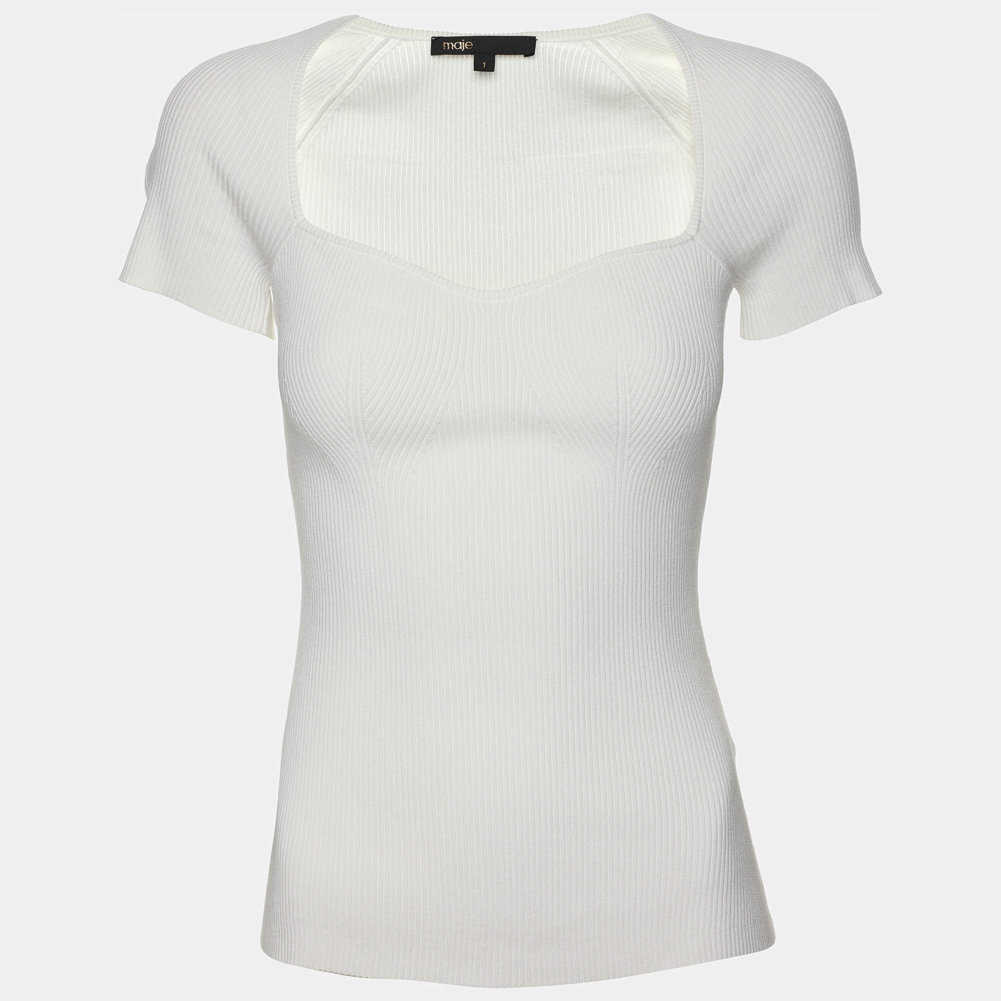 Maje White Rib Knit Top S