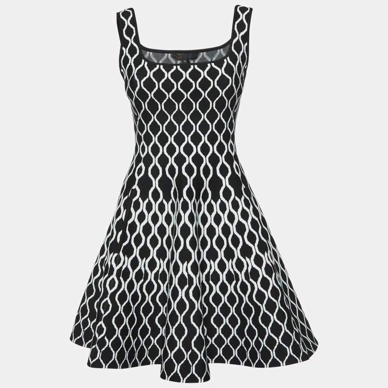 Pre Owned Maje Monochrome Jacquard Knit Mini Dress M