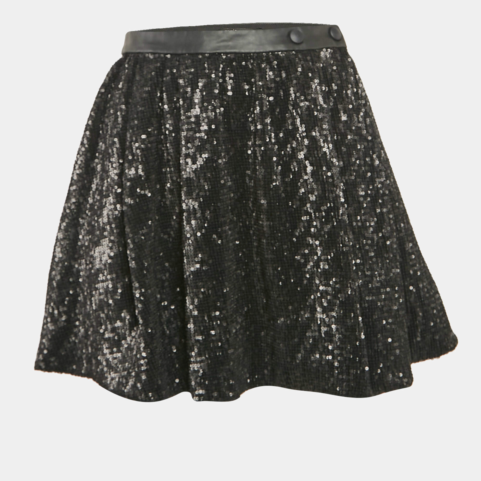Pre Owned Maje Black Sequin Detail Tulle Pleated Mini Skirt L