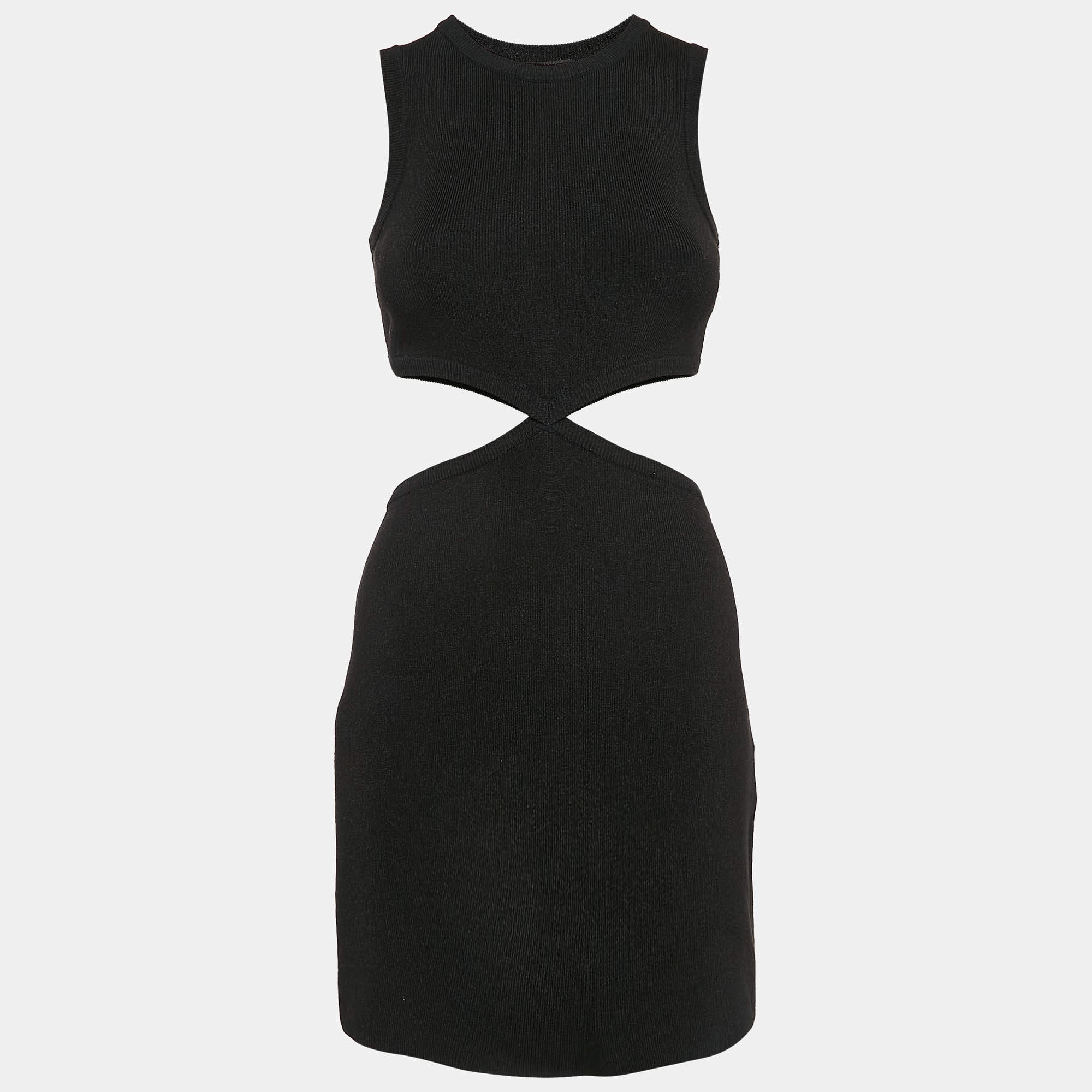 Pre Owned Maje Black Lurex Rib Knit Cut Out Detail Bodycon Dress S