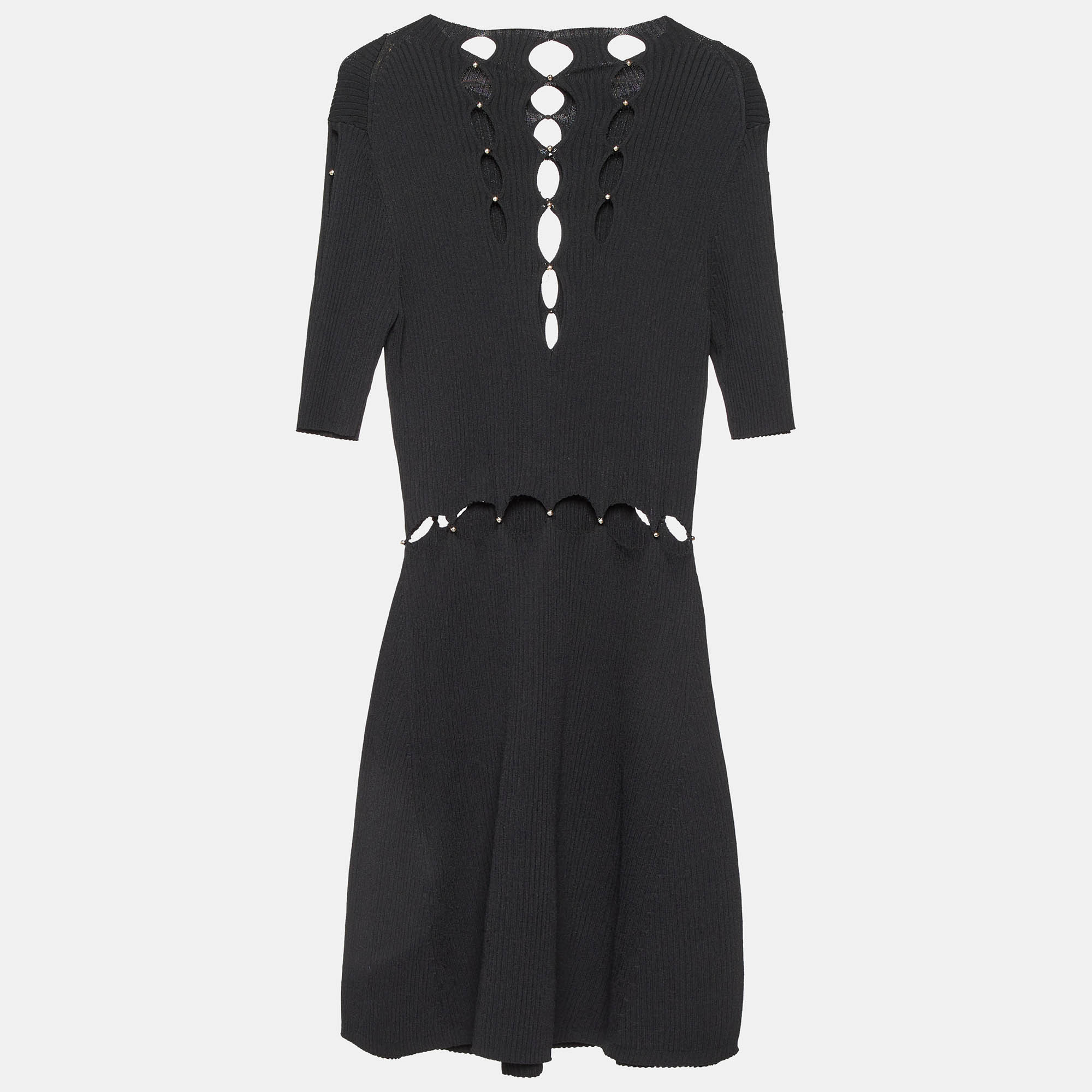 Pre Owned Maje Black Rib Knit Cut-Out Beaded Mini Dress M