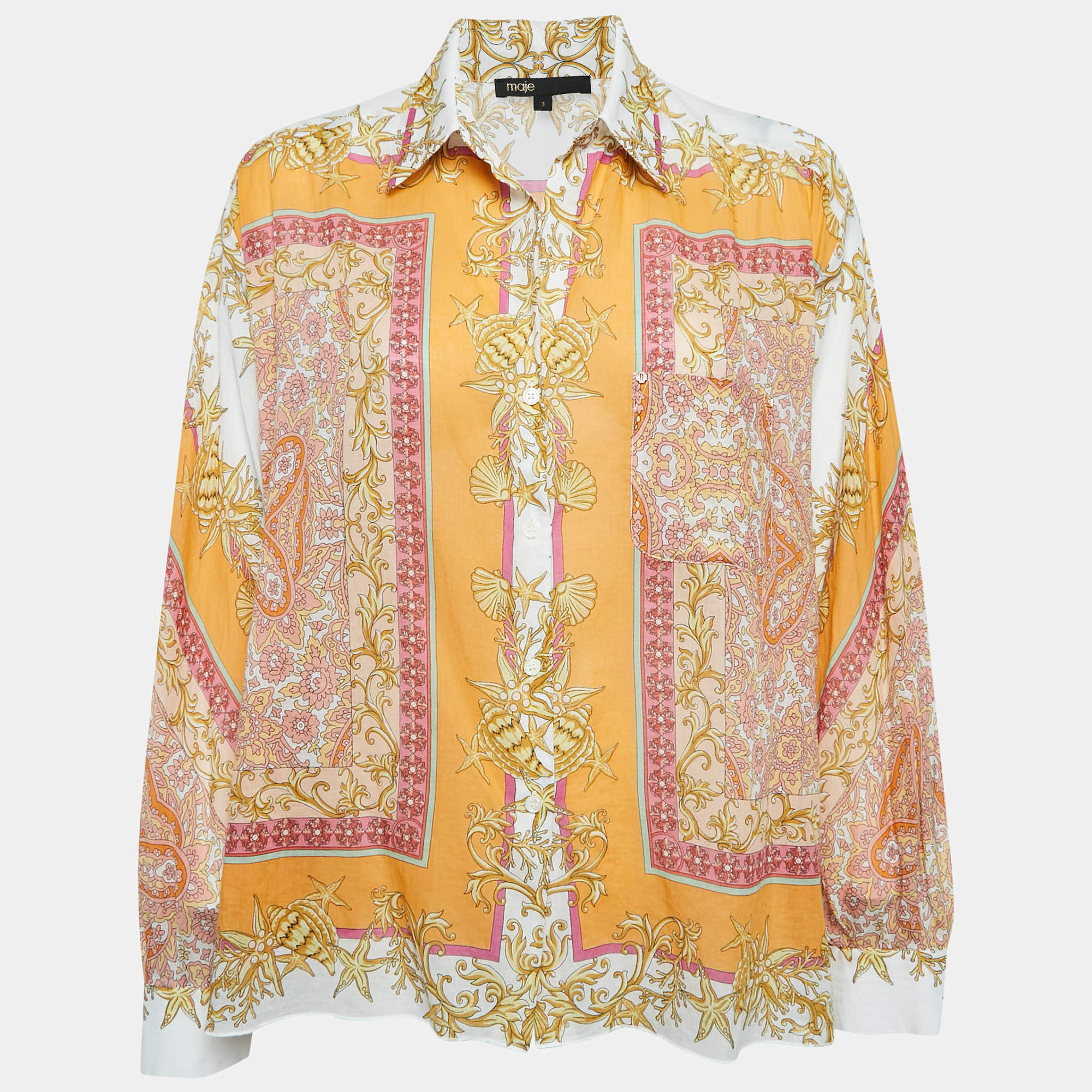 Maje Multicolor Scarf Print Cotton Shirt L
