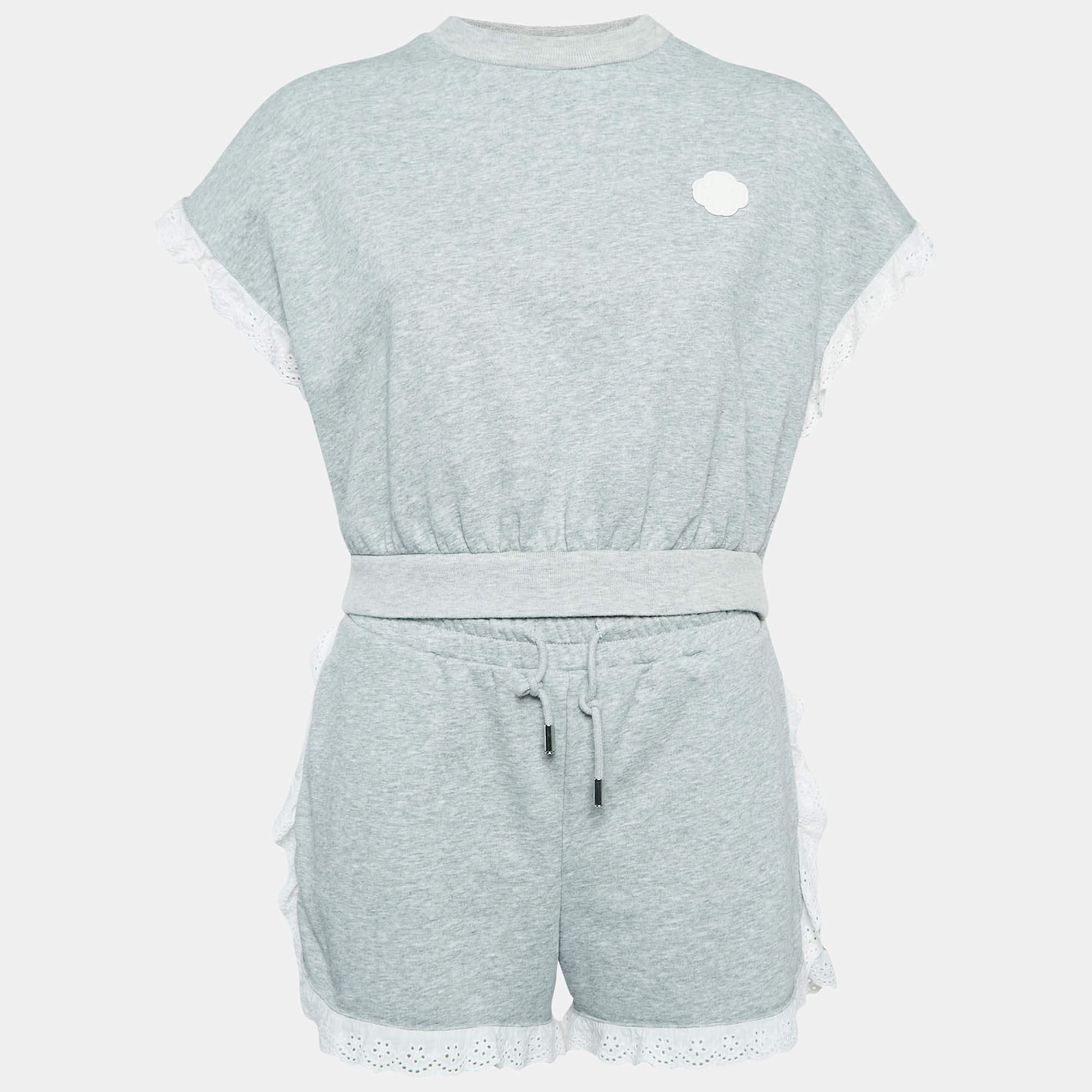 Maje Grey Cotton Knit Lace Trimmed Top and Shorts Set M