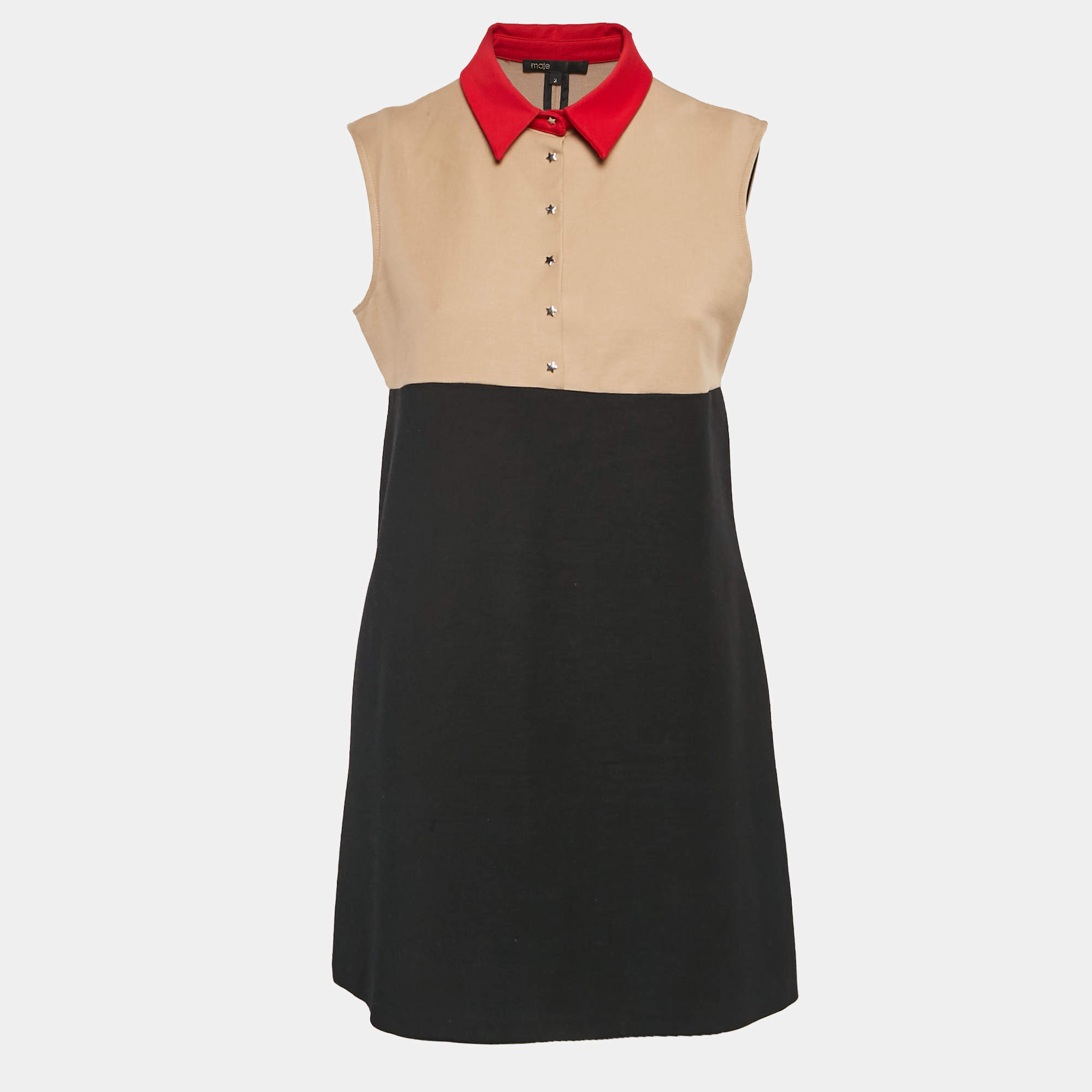 Pre Owned Maje Black/Beige Cotton Blend Mini Dress L